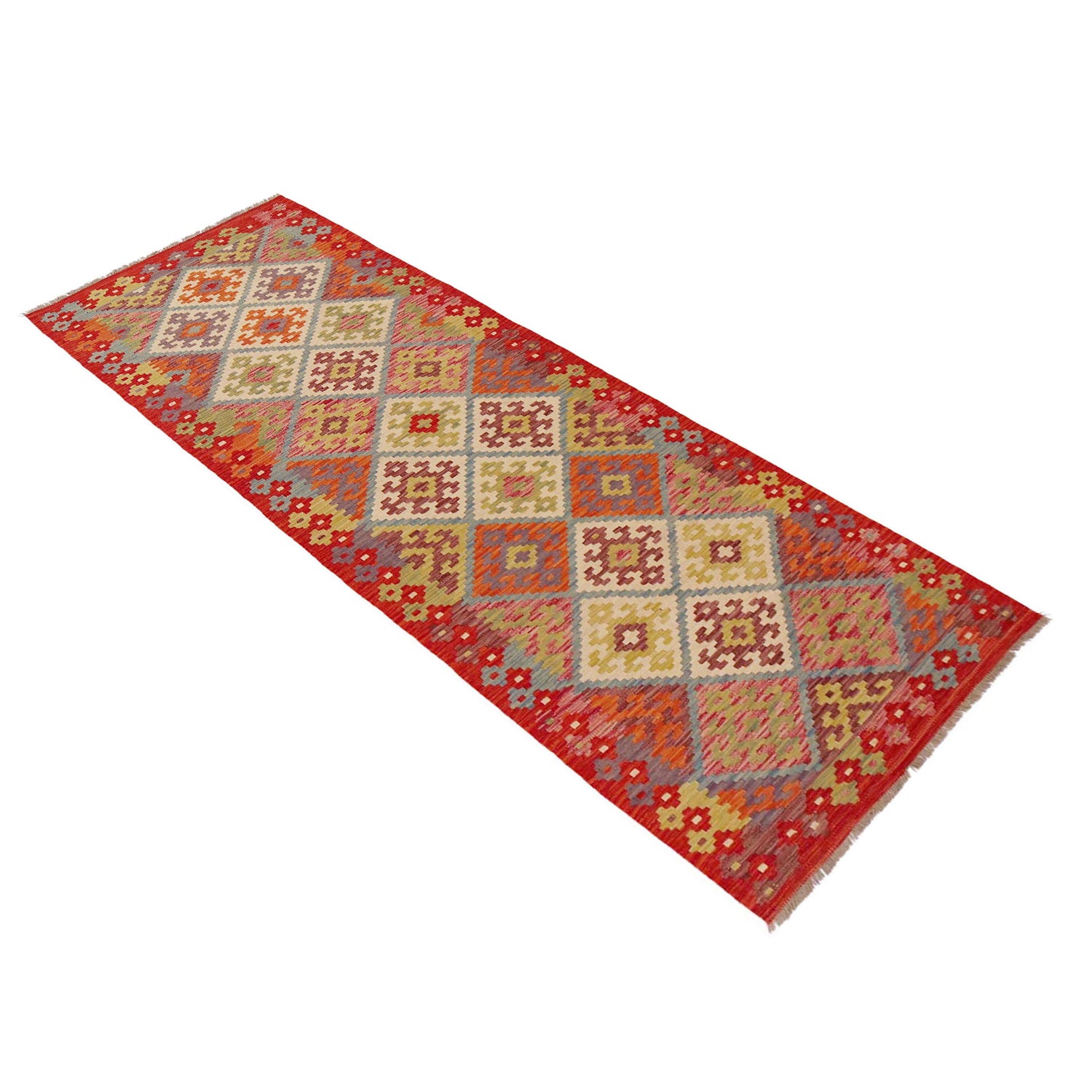 Handmade Multi Kilim Geometric 10' Runner