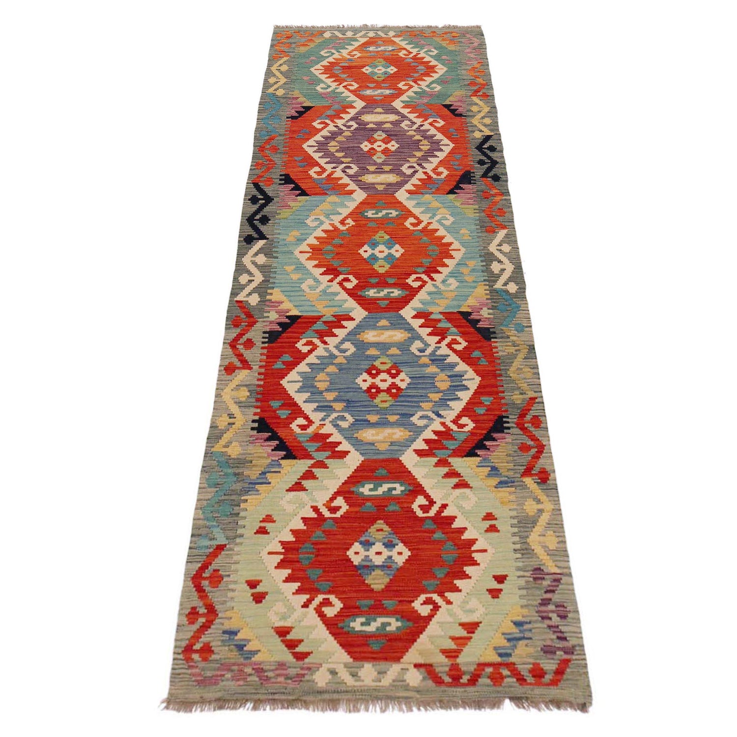 Handmade Multi Kilim Geometric 10' Runner