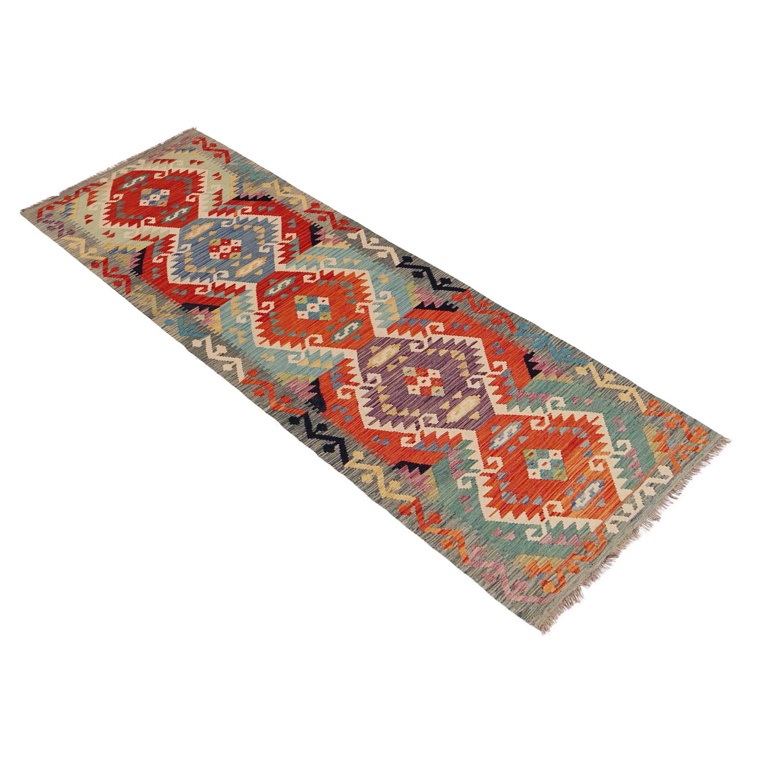 Handmade Multi Kilim Geometric 10' Runner