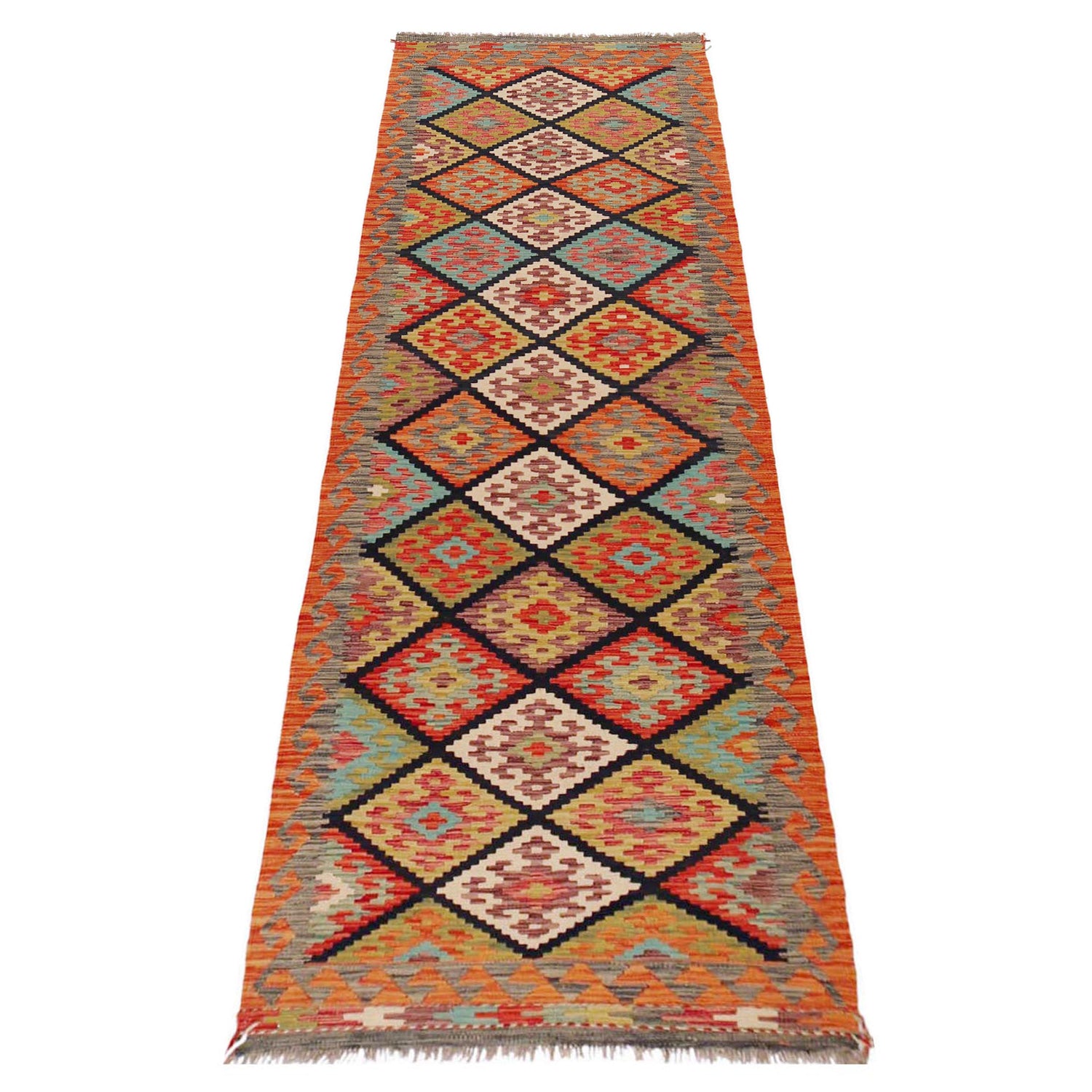 Handmade Multi Kilim Geometric 10' Runner