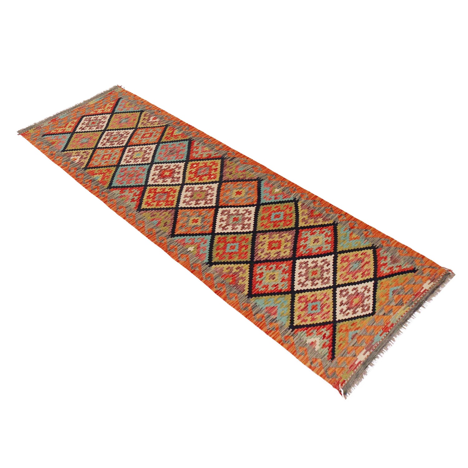 Handmade Multi Kilim Geometric 10' Runner