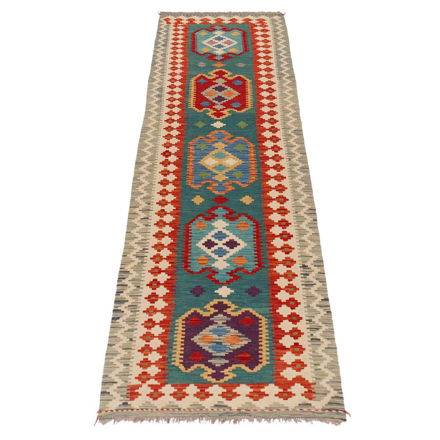 Handmade Multi Kilim Geometric 10' Runner
