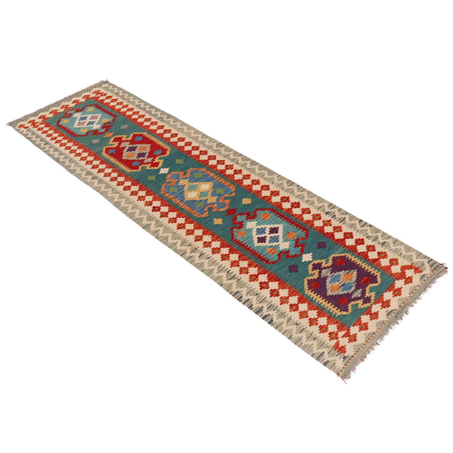 Handmade Multi Kilim Geometric 10' Runner