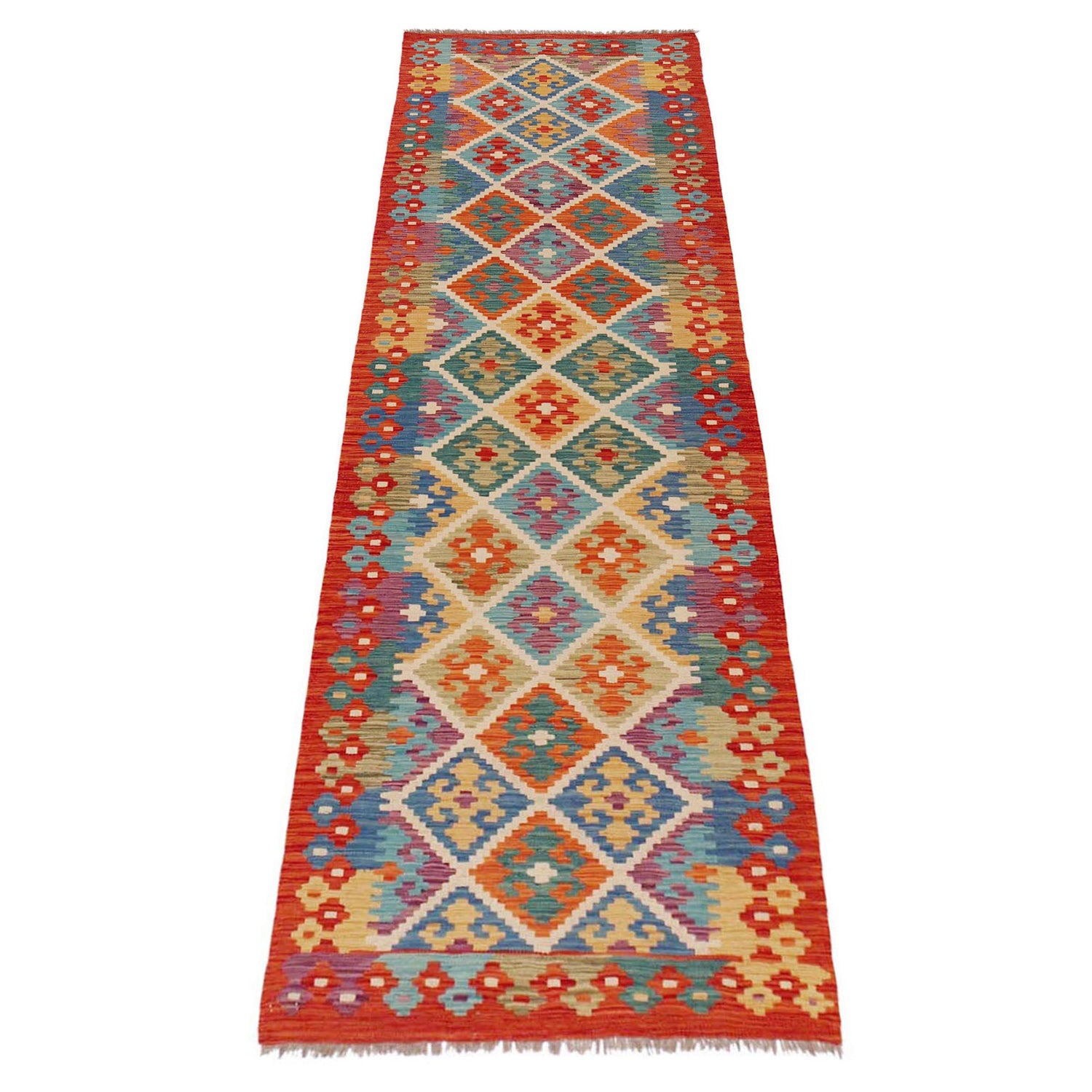 Handmade Multi Kilim Geometric 10' Runner