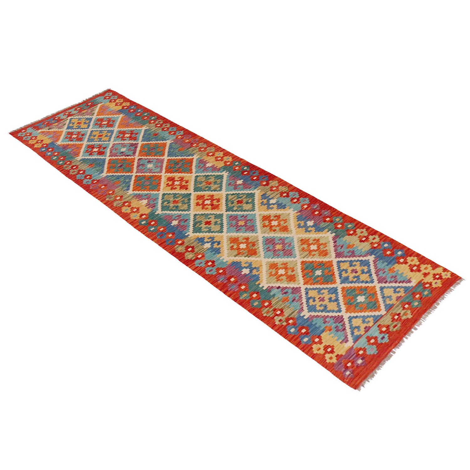Handmade Multi Kilim Geometric 10' Runner