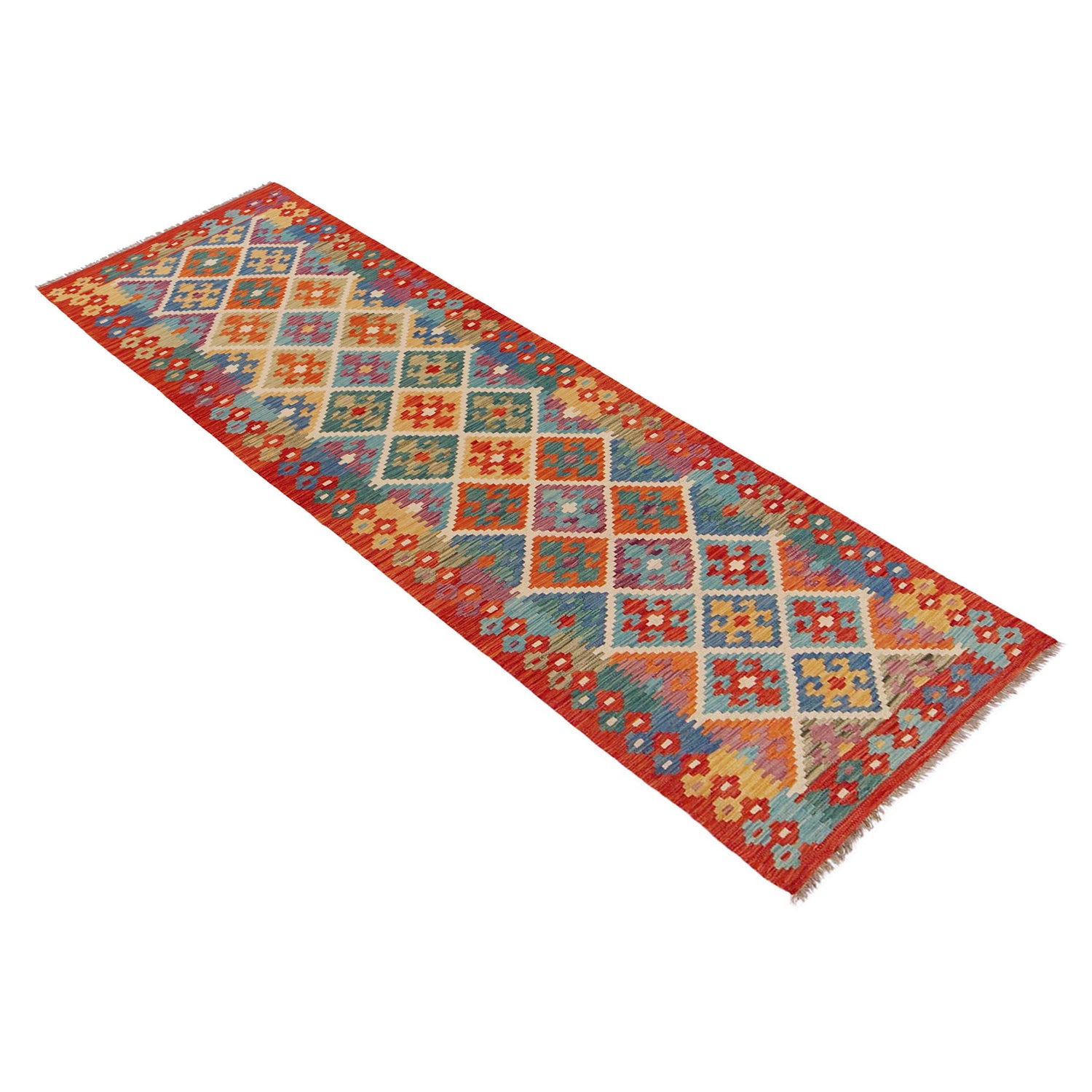 Handmade Multi Kilim Geometric 10' Runner