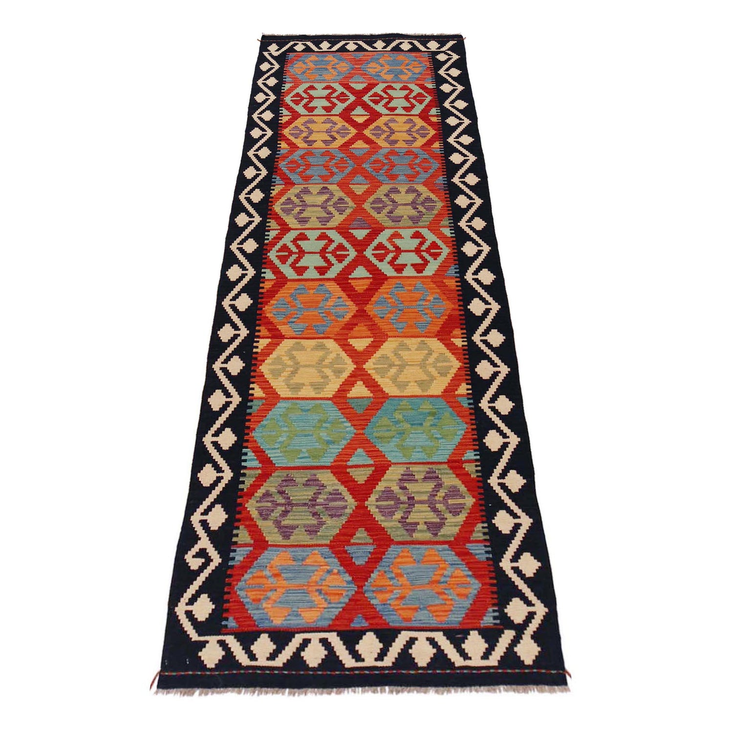 Handmade Multi Kilim Geometric 10' Runner