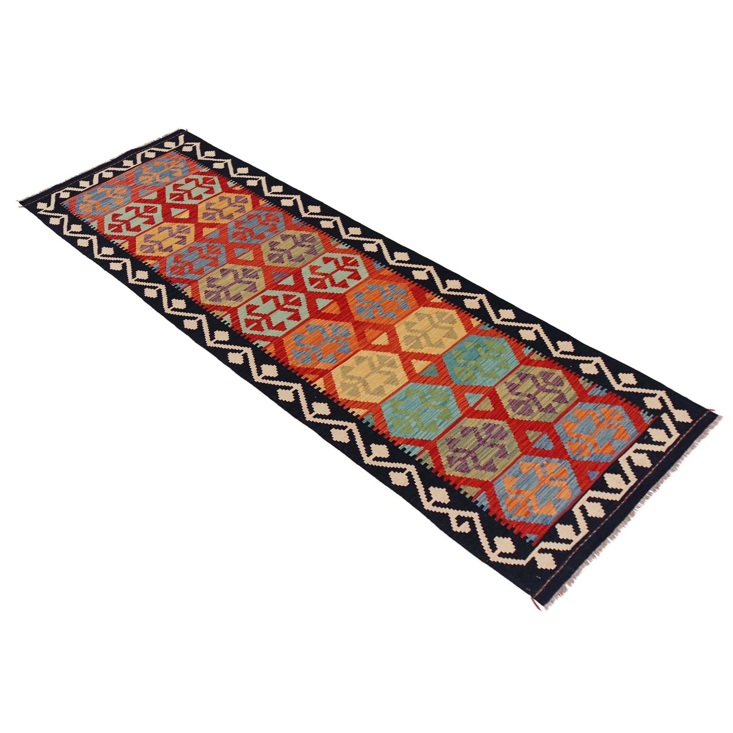 Handmade Multi Kilim Geometric 10' Runner