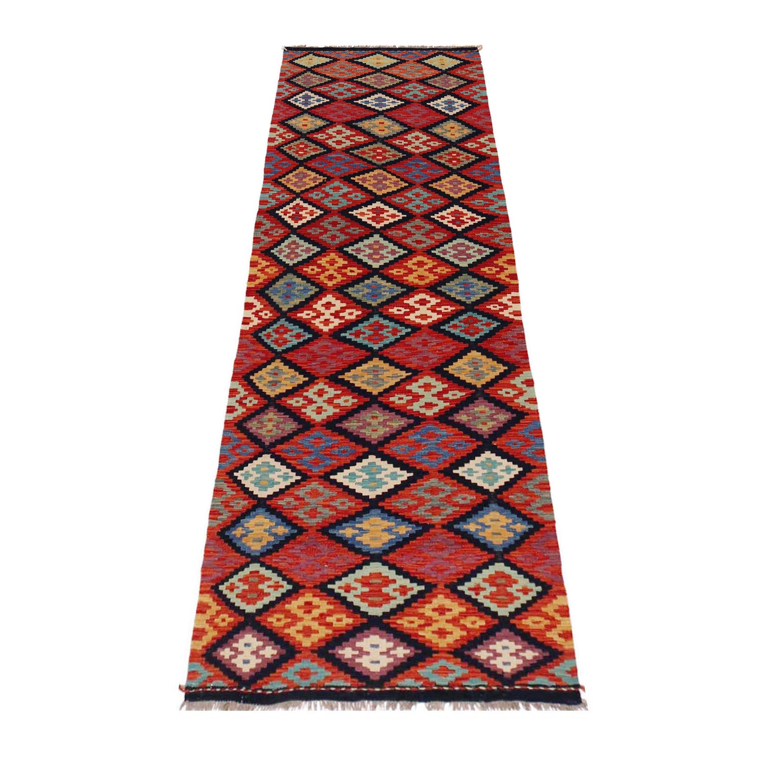 Handmade Multi Kilim Geometric 10' Runner
