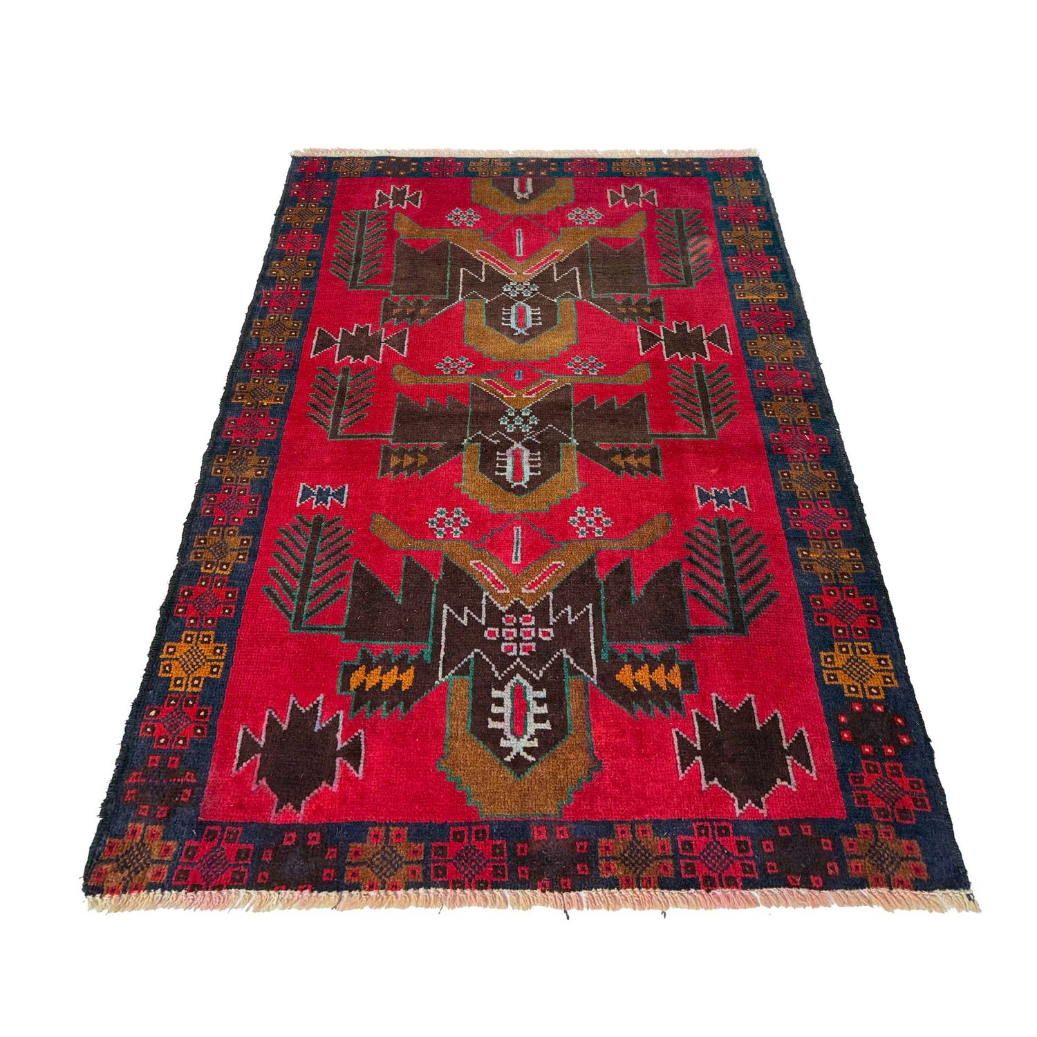 Baluchi Rug Handmade Red Geometric 3x5 ft