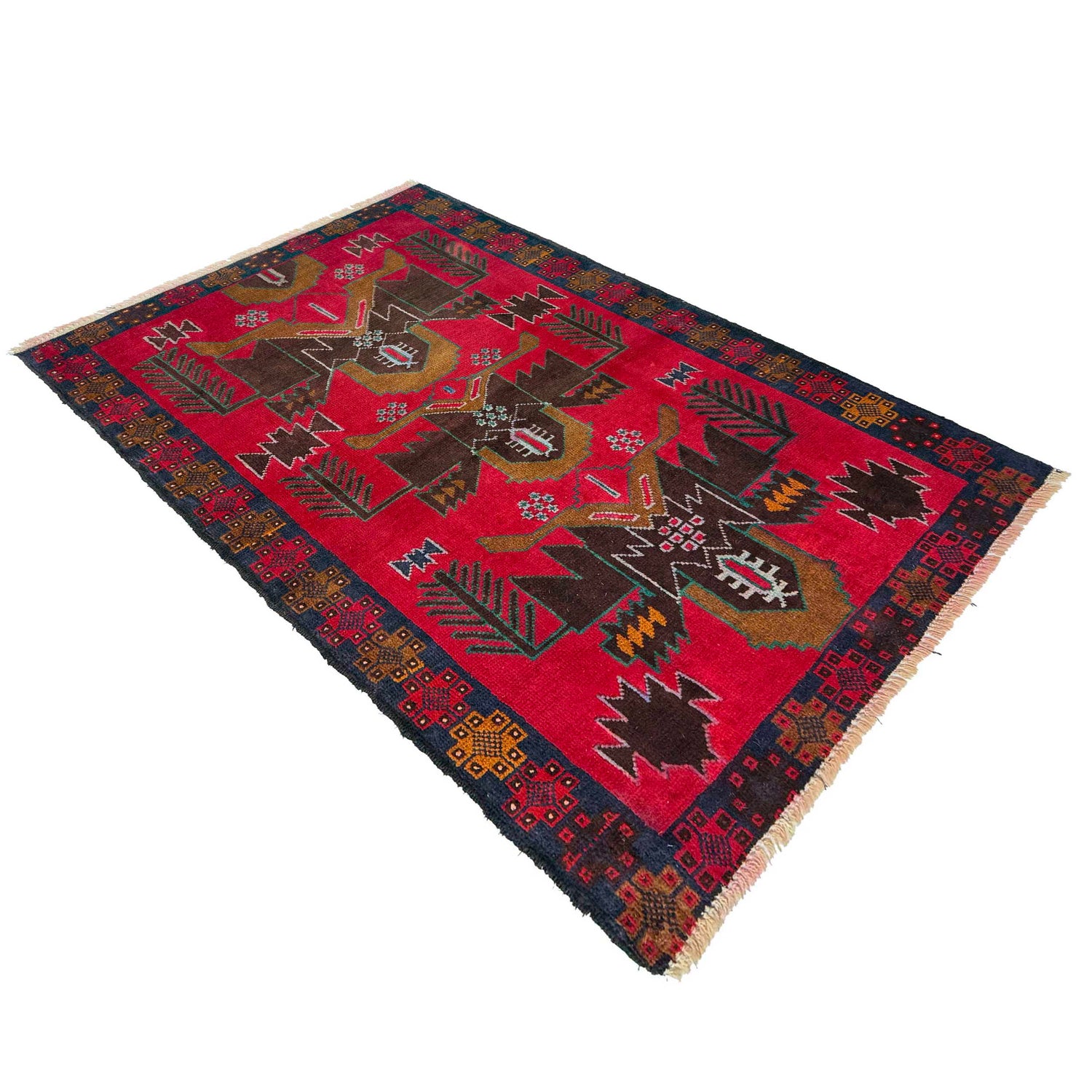 Baluchi Rug Handmade Red Geometric 3x5 ft