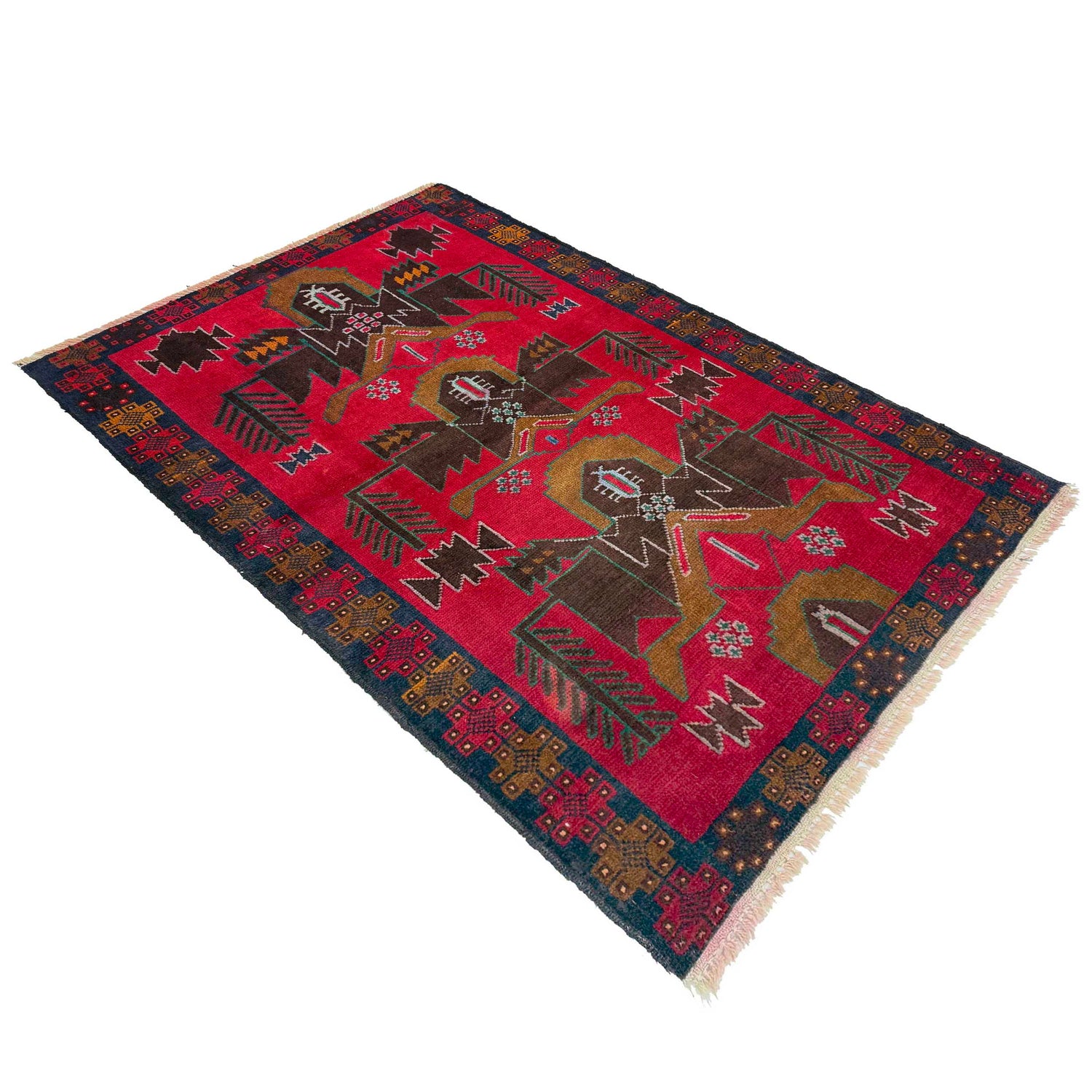 Baluchi Rug Handmade Red Geometric 3x5 ft