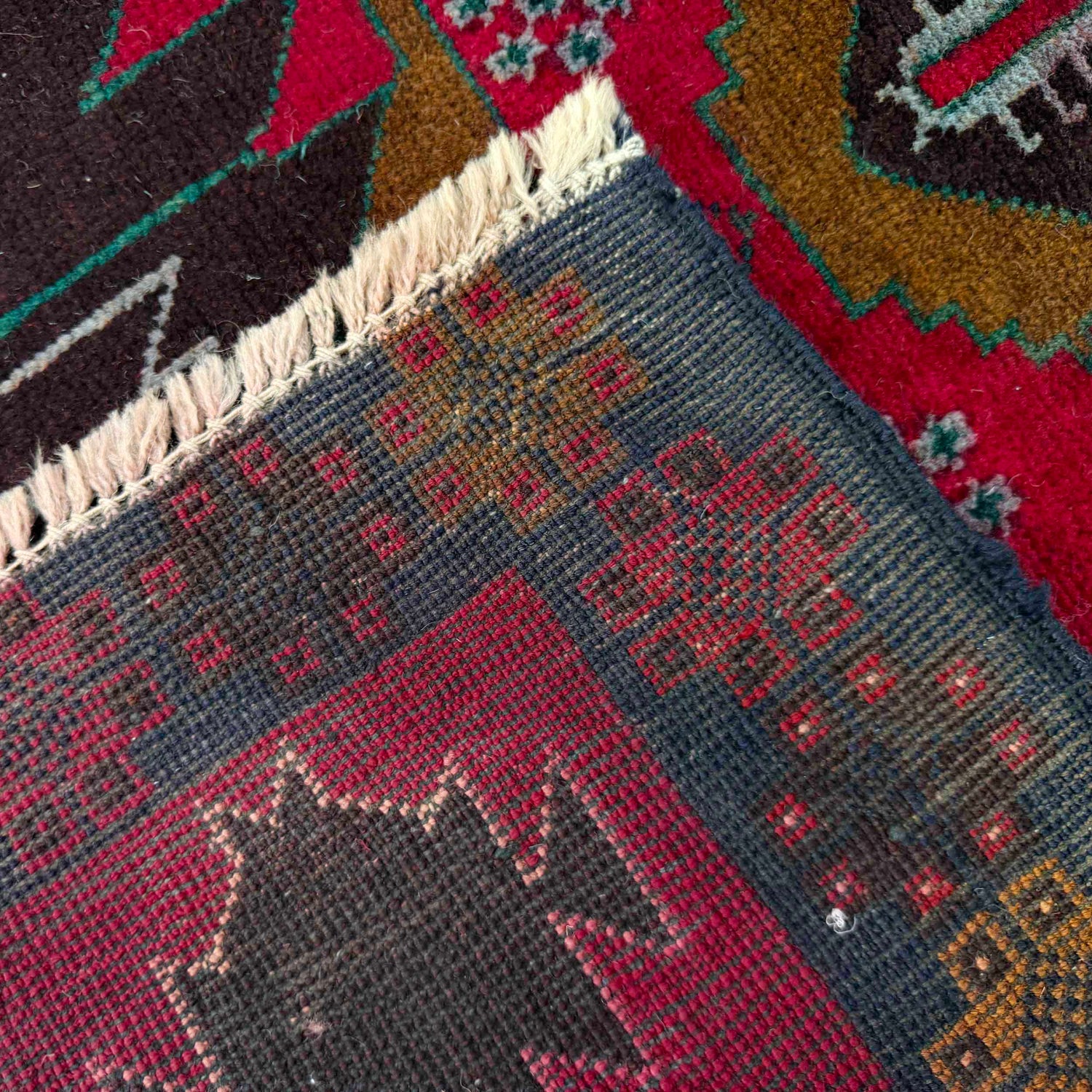 Baluchi Rug Handmade Red Geometric 3x5 ft