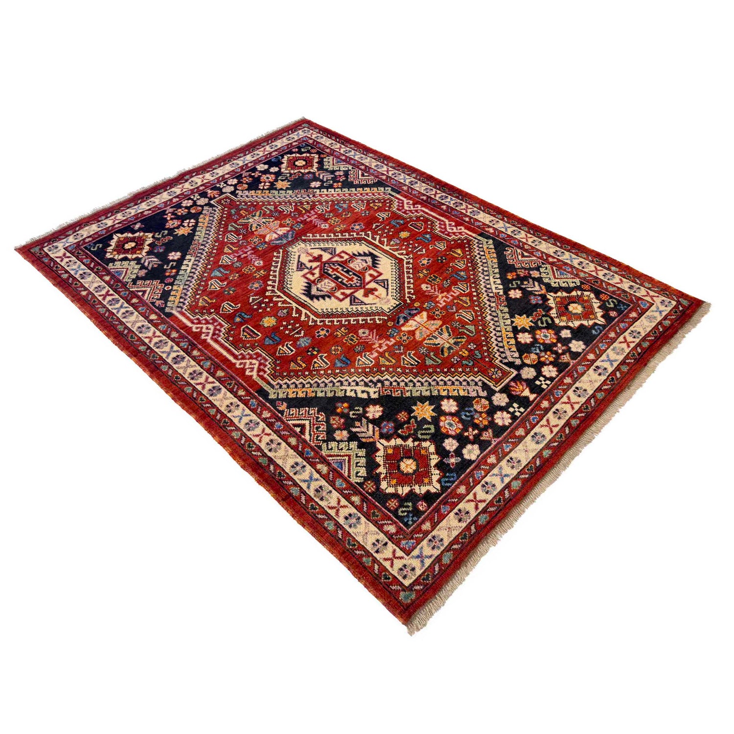 Shirazi Area Rug Handmade Multi Medallion 5x8 ft
