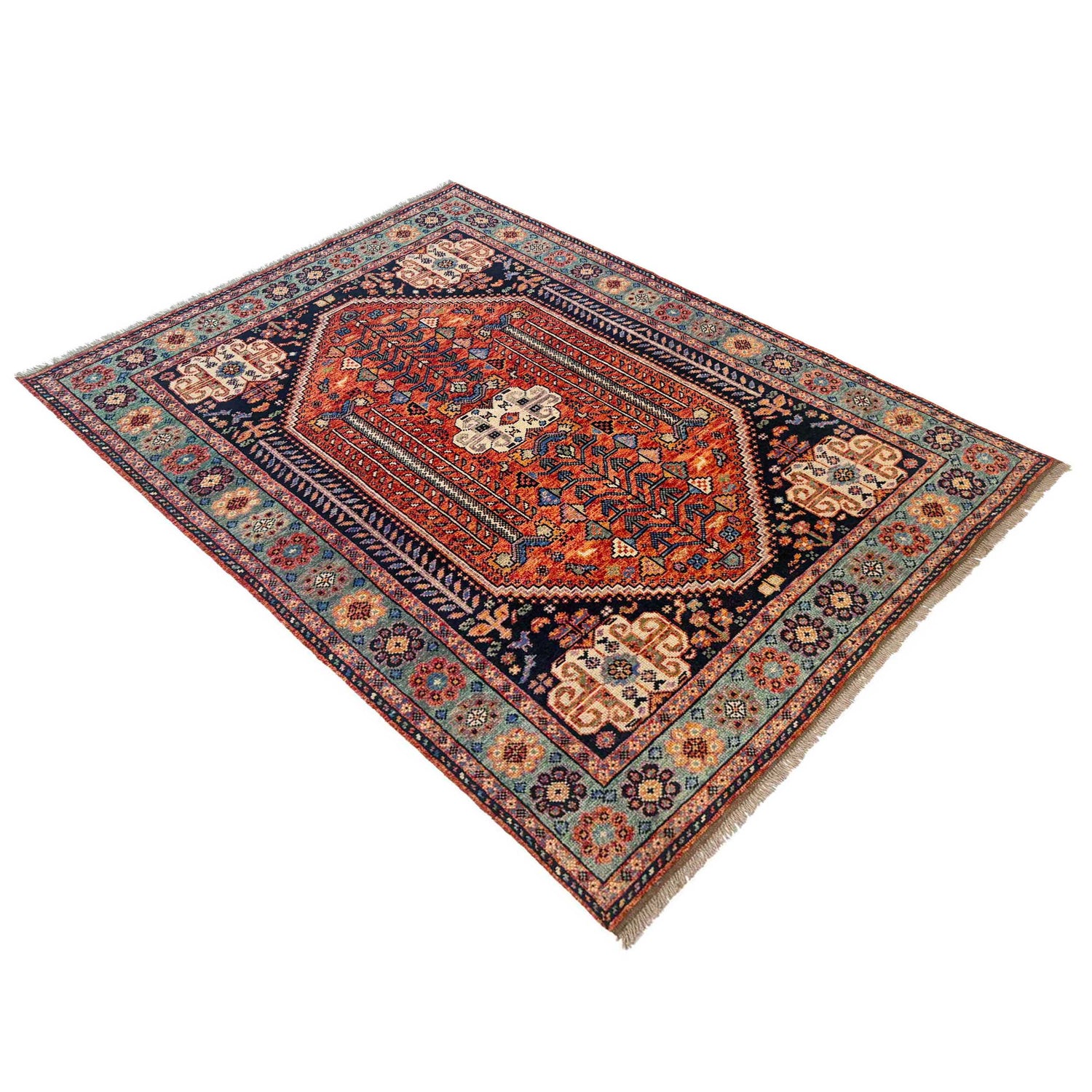 Shirazi Area Rug Handmade Multi Medallion 5x8 ft