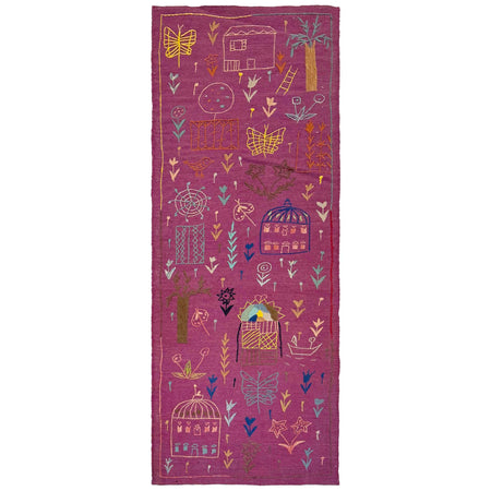 Embroidery Kilim Runner Handmade Purple Animal 8' Runner