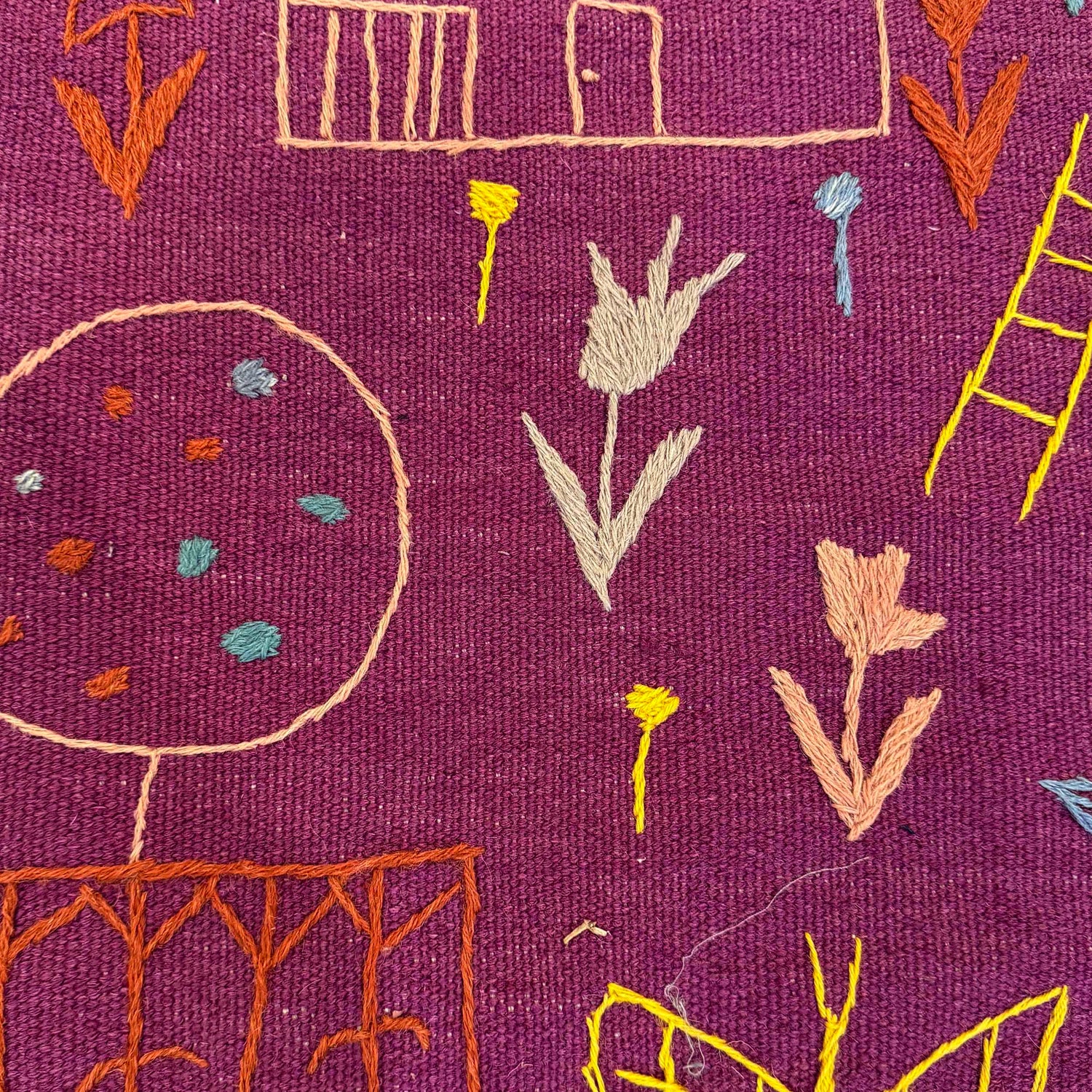 Embroidery Kilim Runner Handmade Purple Animal 8' Runner