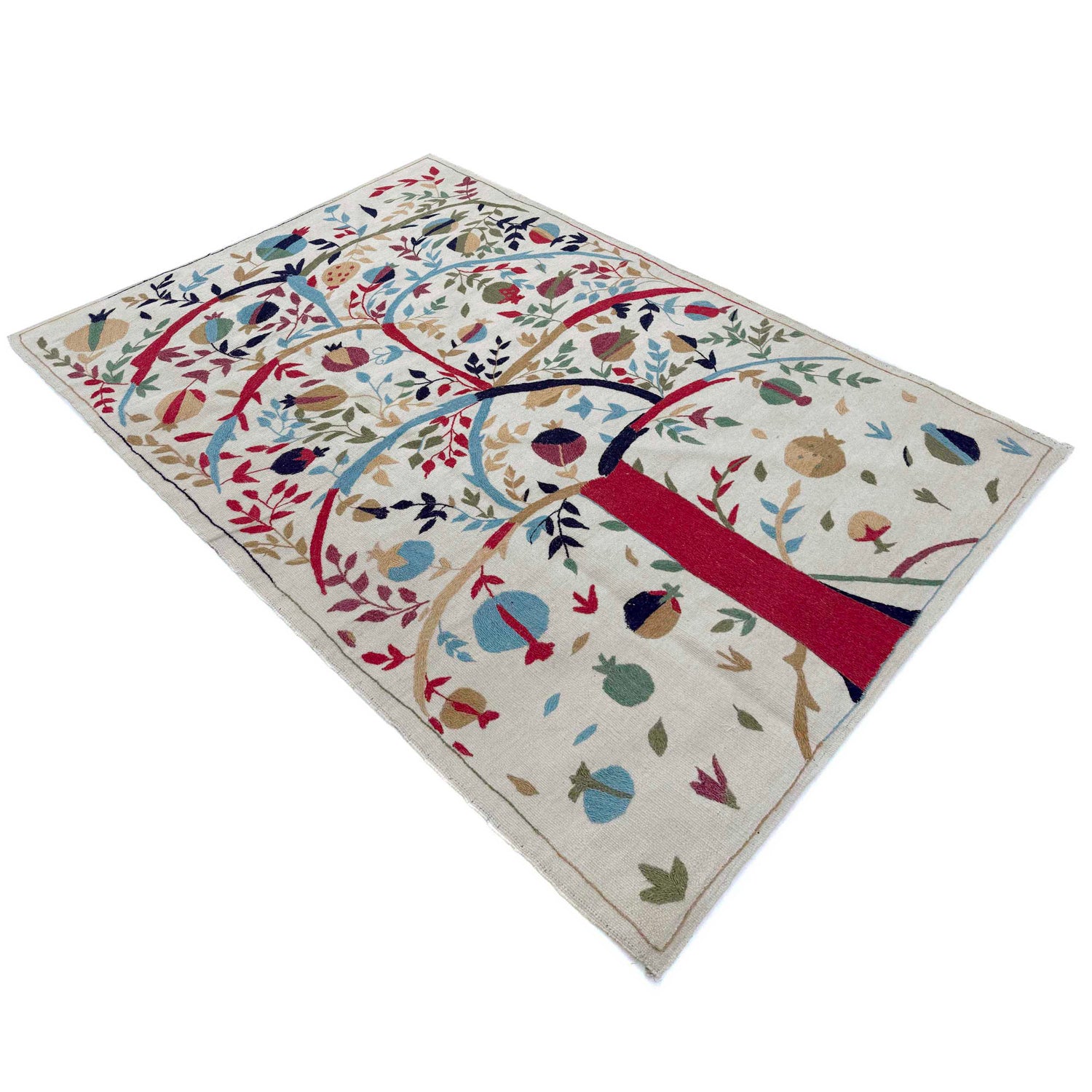 Embroidery Kilim Area Rug Handmade Beige Animal 4x6 ft