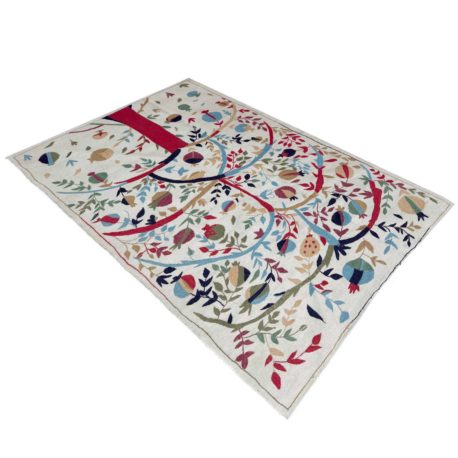 Embroidery Kilim Area Rug Handmade Beige Animal 4x6 ft