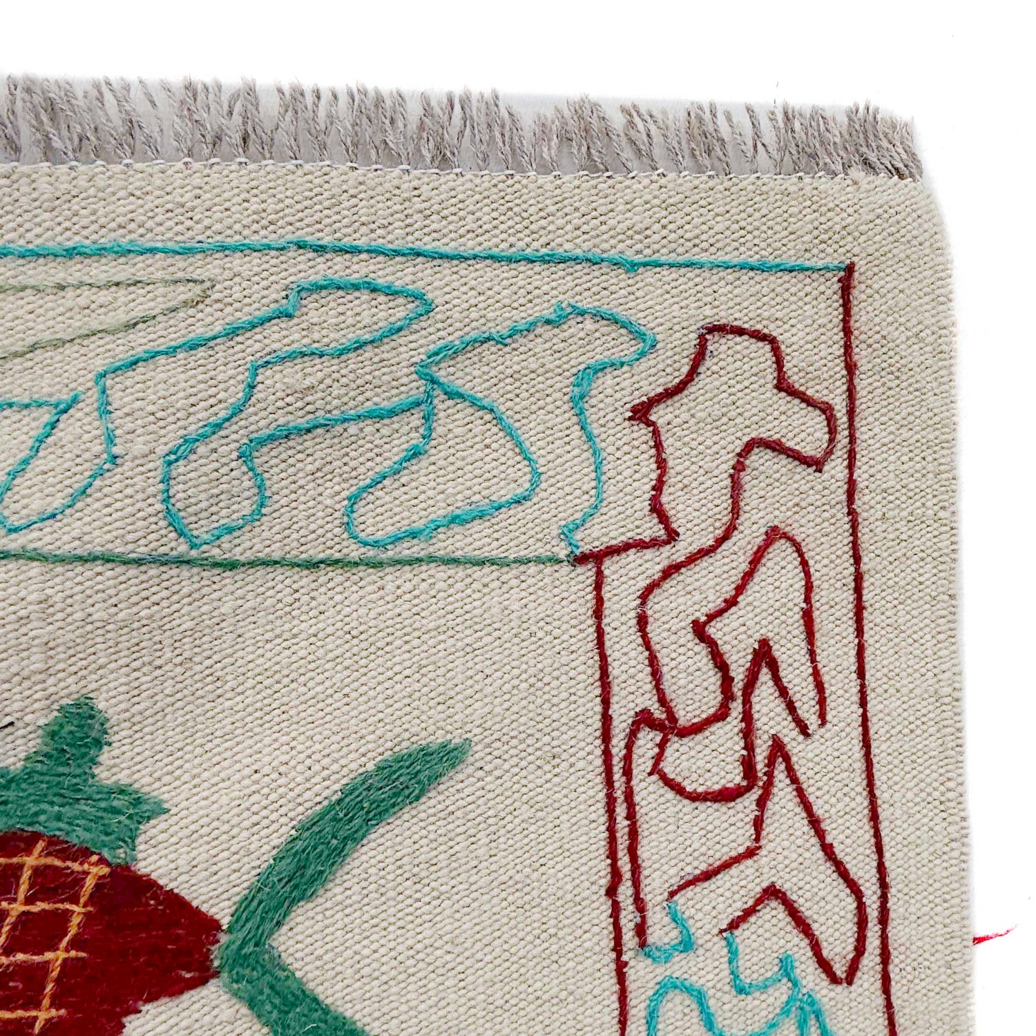 Embroidery Kilim Area Rug Handmade Beige Animal 7x10 ft
