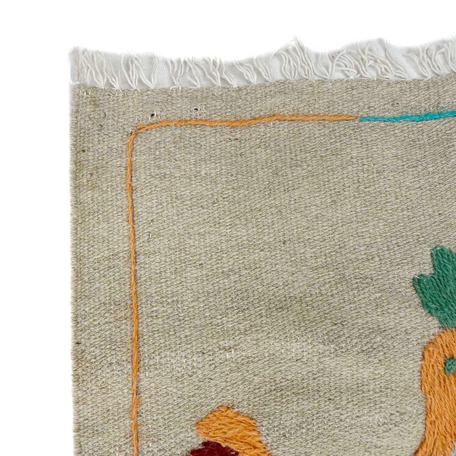 Embroidery Kilim Area Rug Handmade Beige Animal 4x6 ft