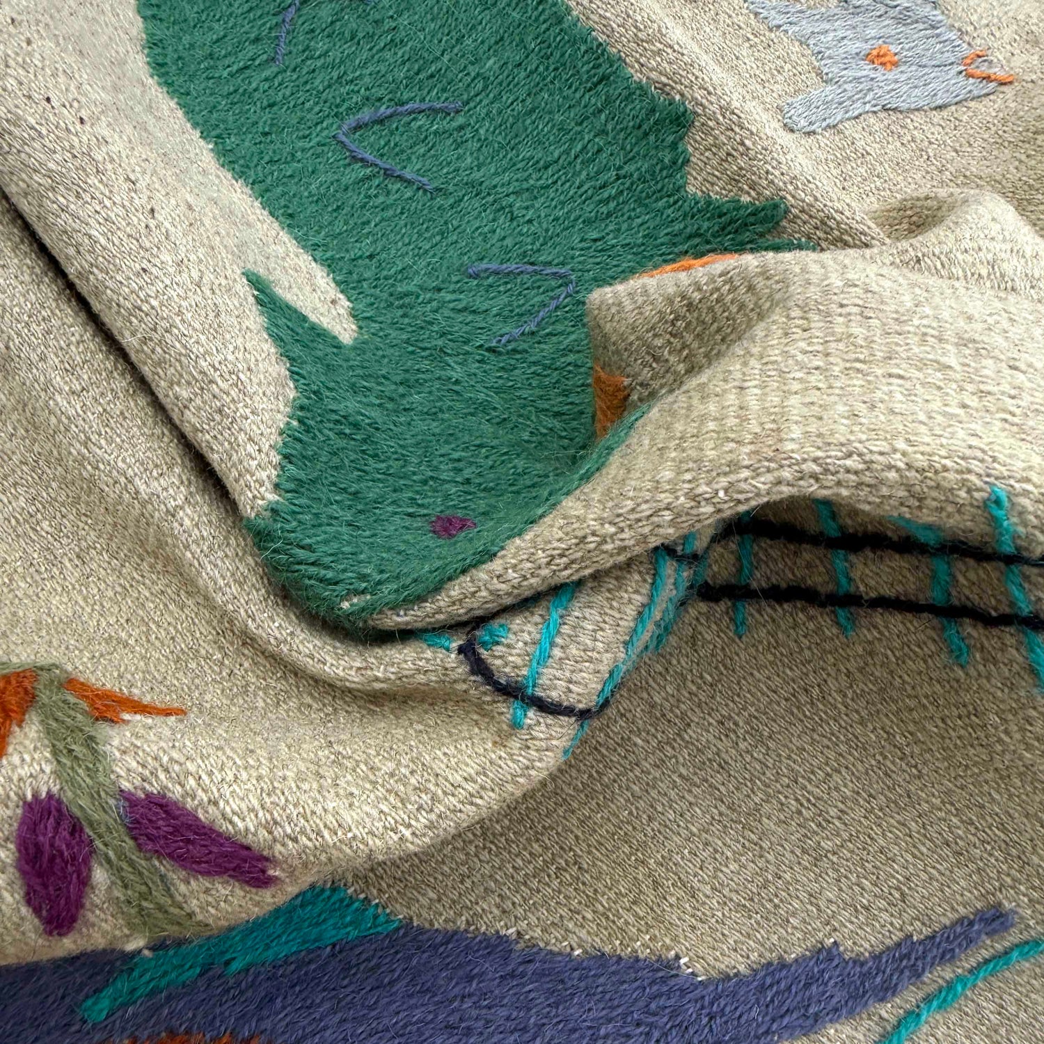 Embroidery Kilim Area Rug Handmade Beige Animal 4x6 ft