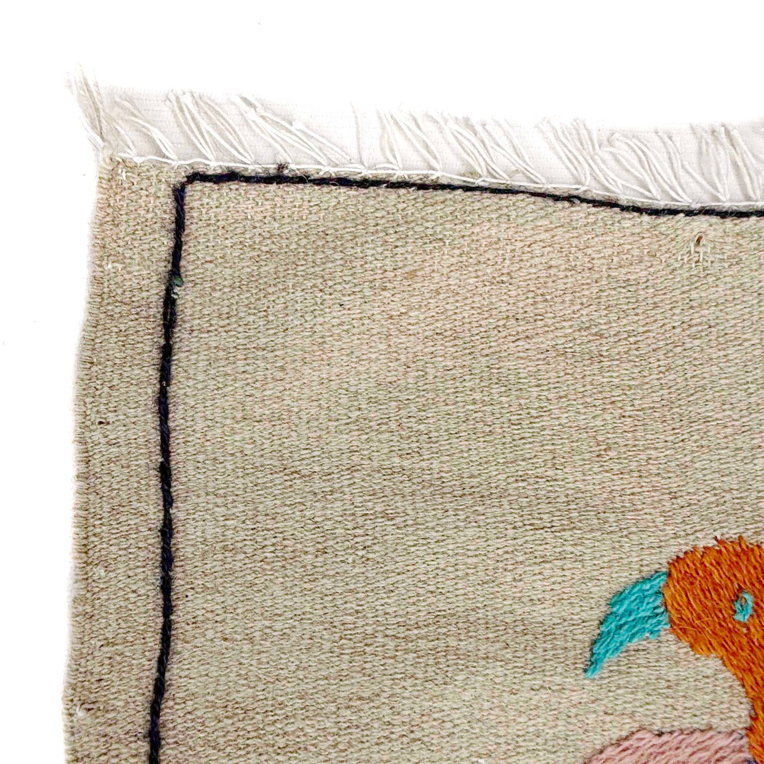 Embroidery Kilim Area Rug Handmade Beige Animal 4x6 ft