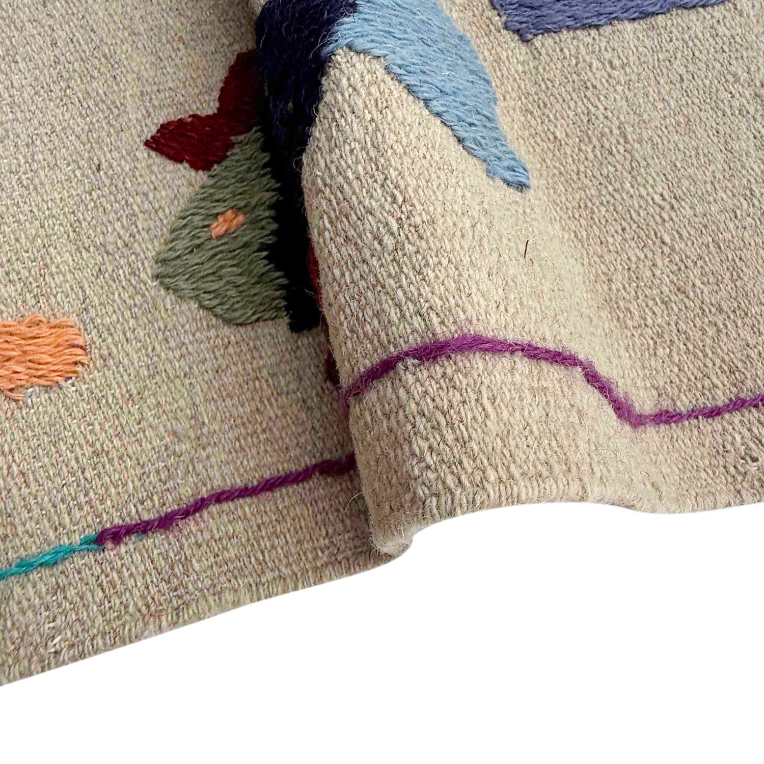 Embroidery Kilim Area Rug Handmade Beige Animal 4x6 ft