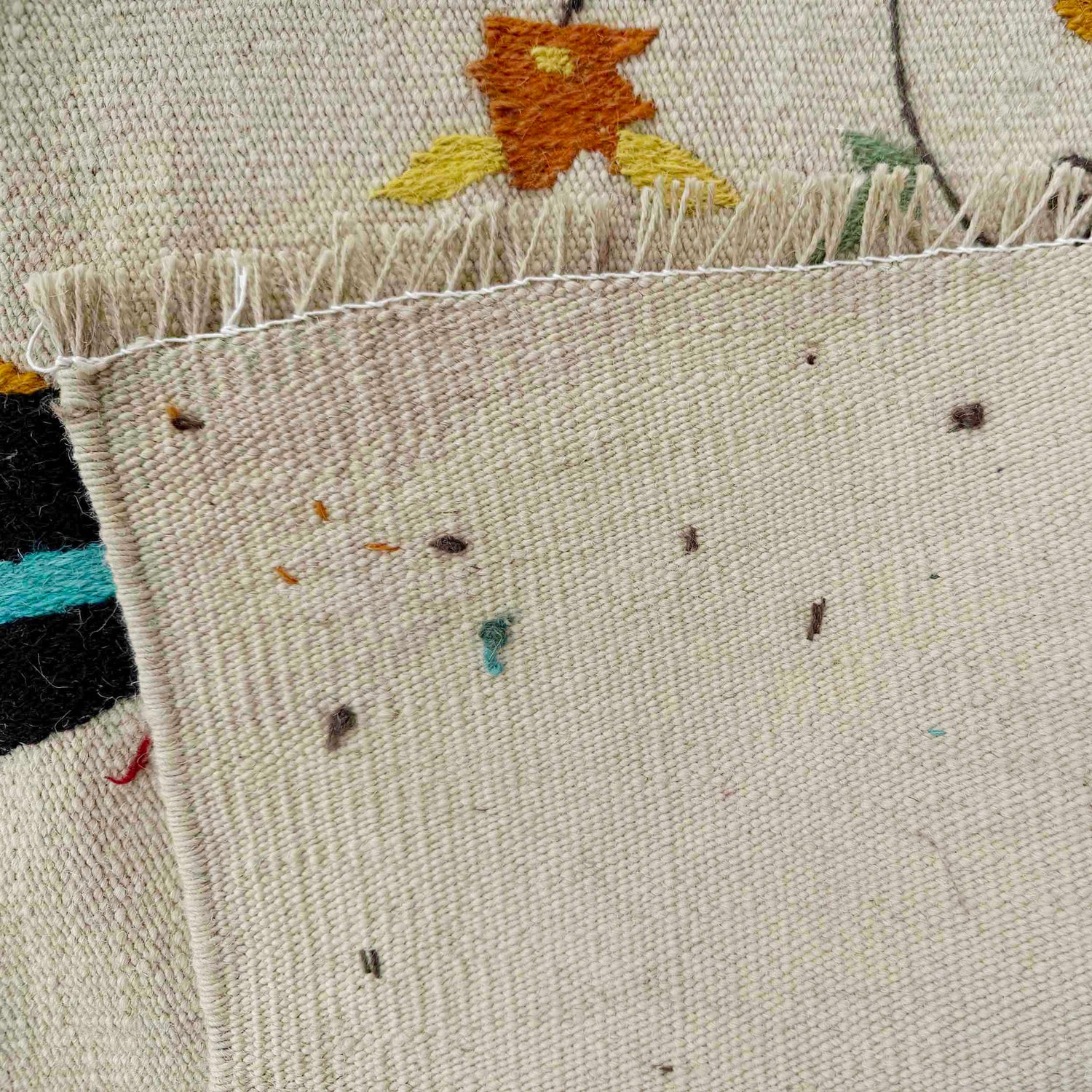 Embroidery Kilim Area Rug Handmade Beige Animal 4x6 ft