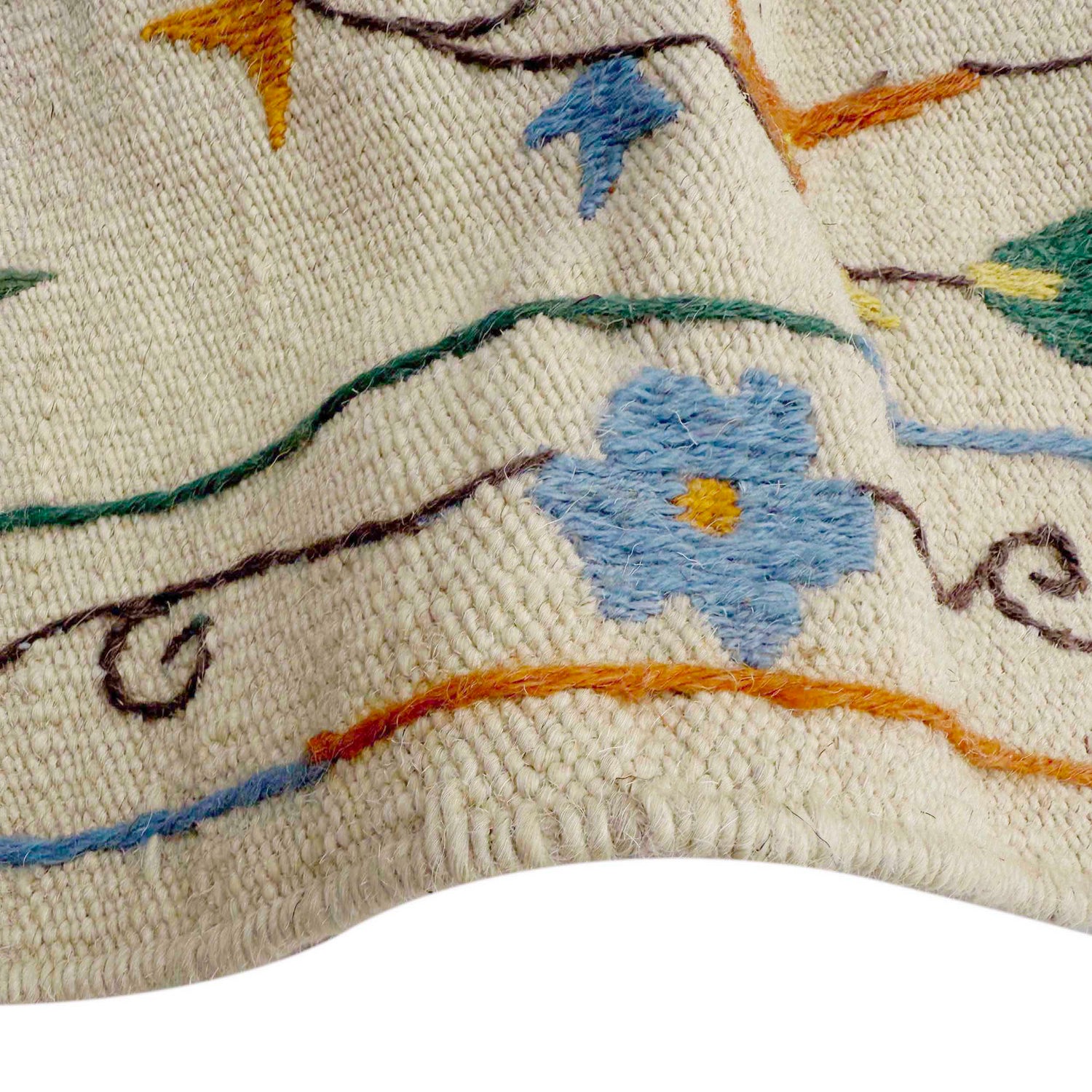 Embroidery Kilim Area Rug Handmade Beige Animal 4x6 ft