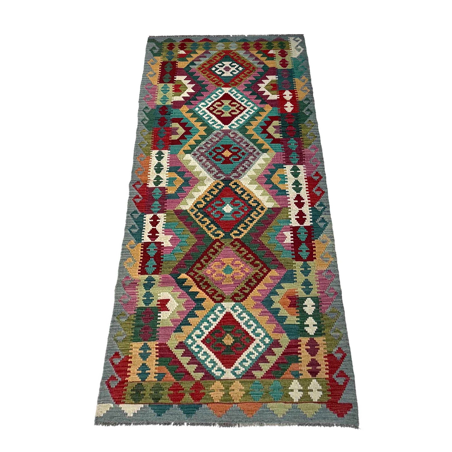 Handmade Multi Kilim Geometric 10' Runner