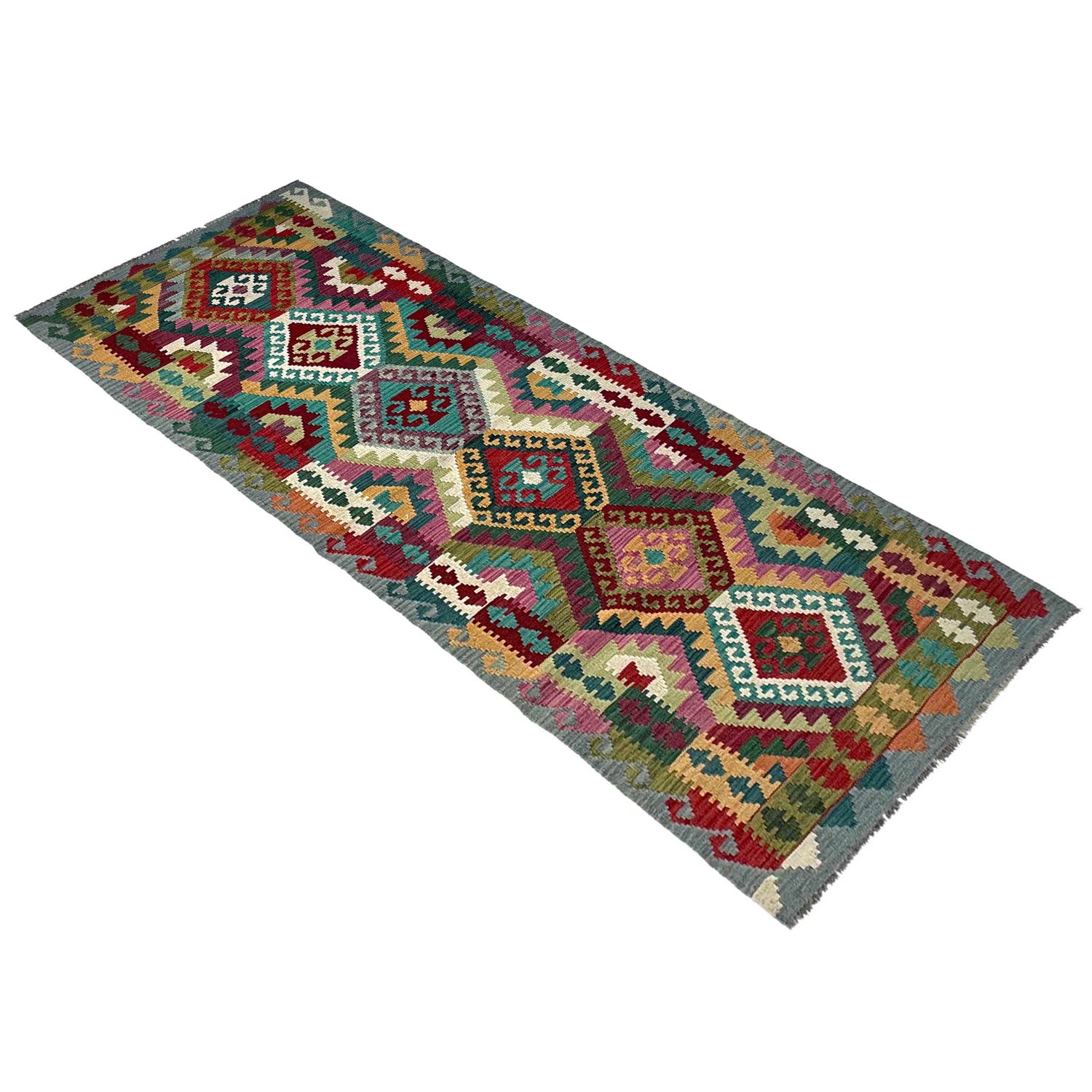 Handmade Multi Kilim Geometric 10' Runner
