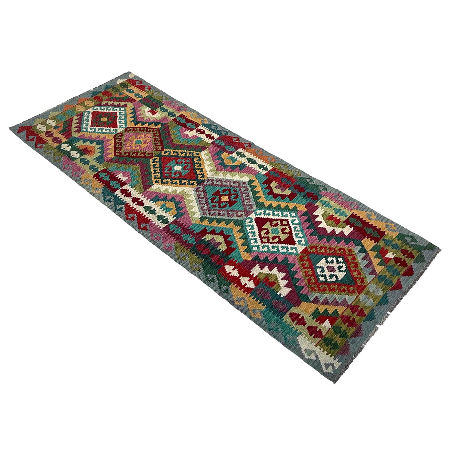 Handmade Multi Kilim Geometric 10' Runner