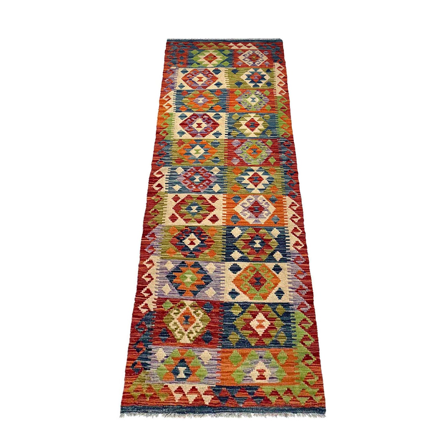 Handmade Multi Kilim Geometric 10' Runner