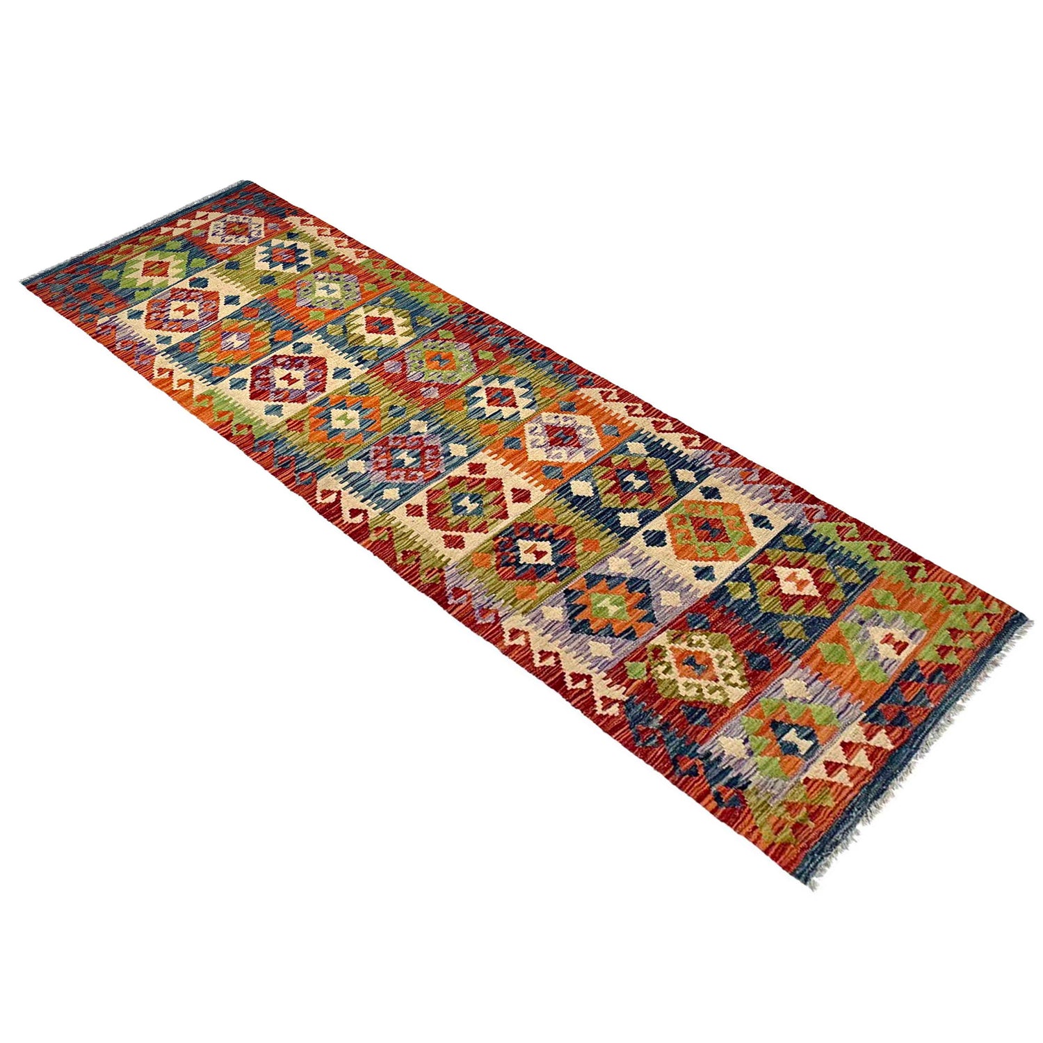 Handmade Multi Kilim Geometric 10' Runner