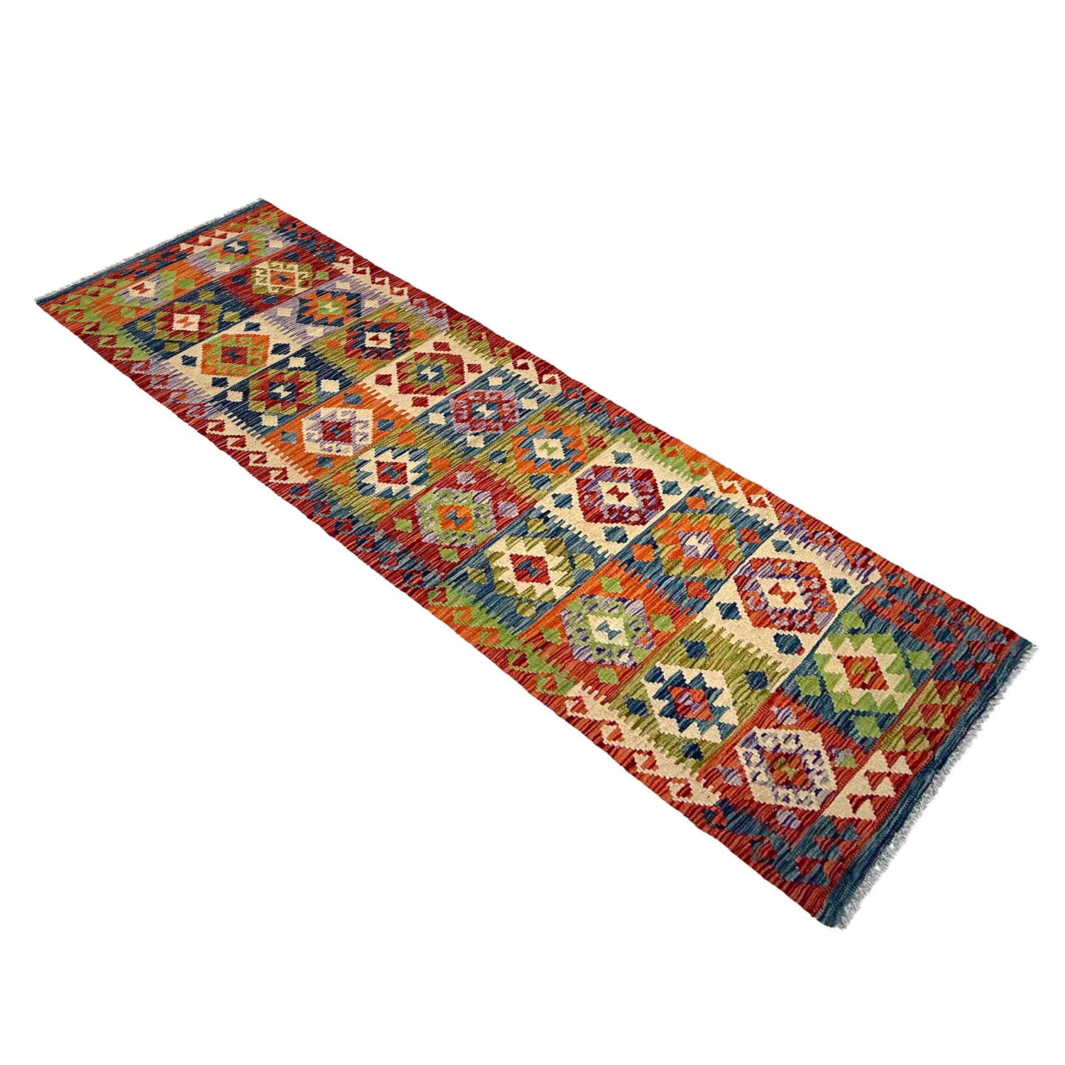 Handmade Multi Kilim Geometric 10' Runner