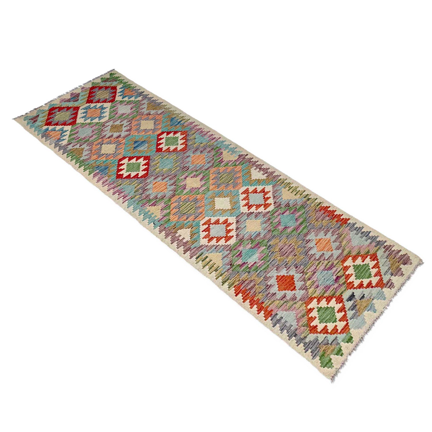 Handmade Multi Kilim Geometric 10' Runner
