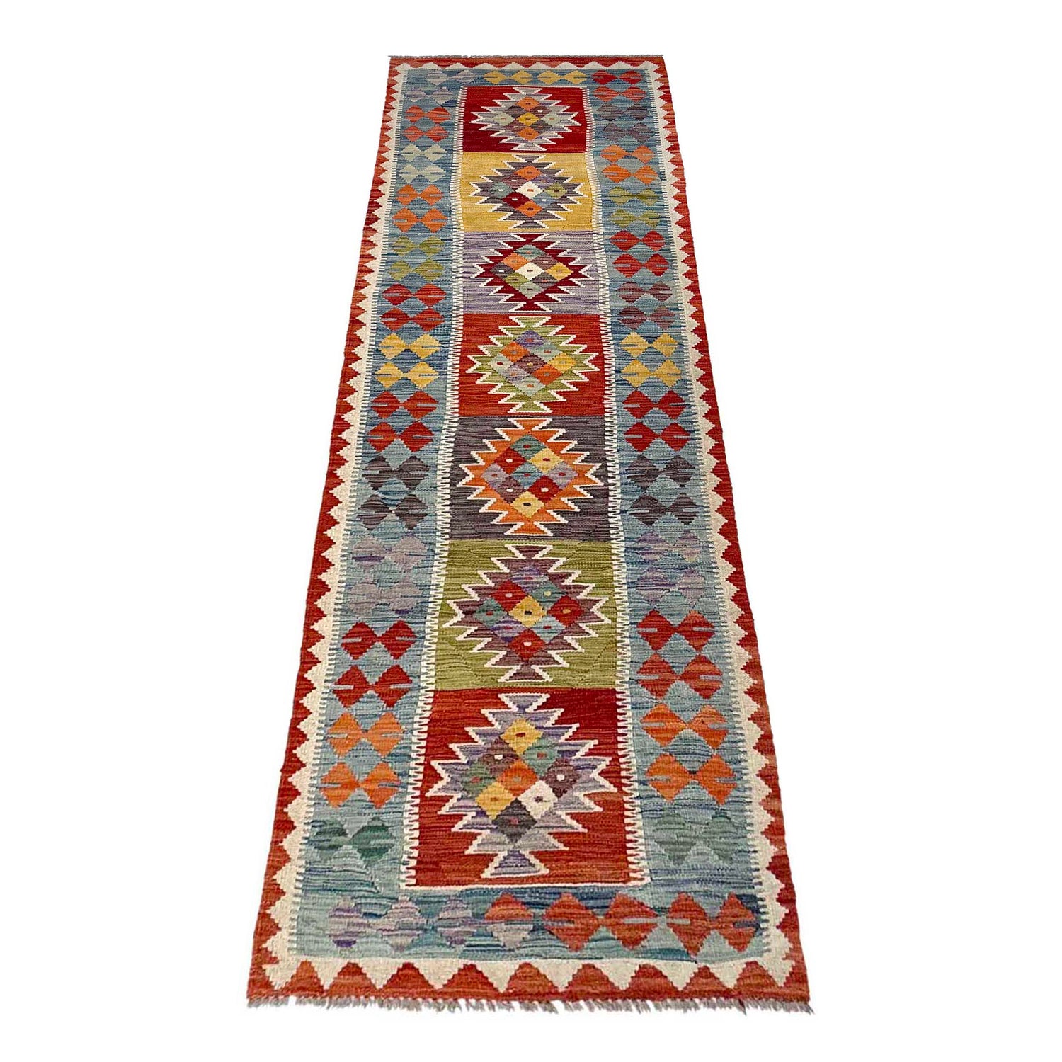 Handmade Multi Kilim Geometric 10' Runner