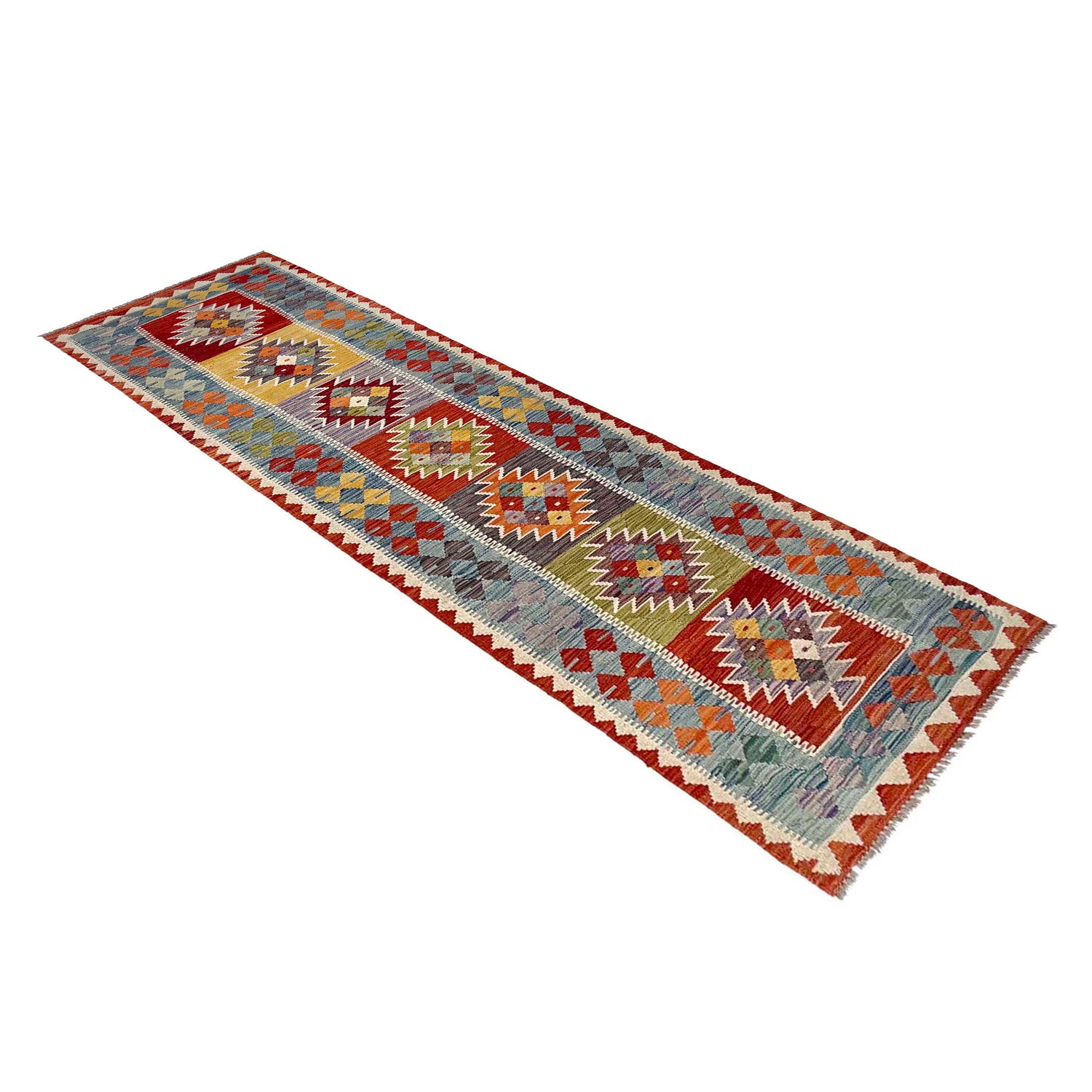 Handmade Multi Kilim Geometric 10' Runner