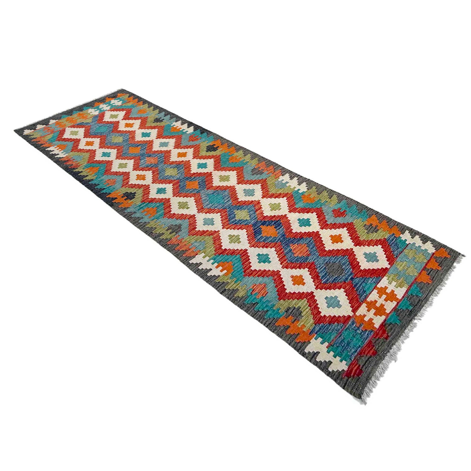 Handmade Multi Kilim Geometric 10' Runner