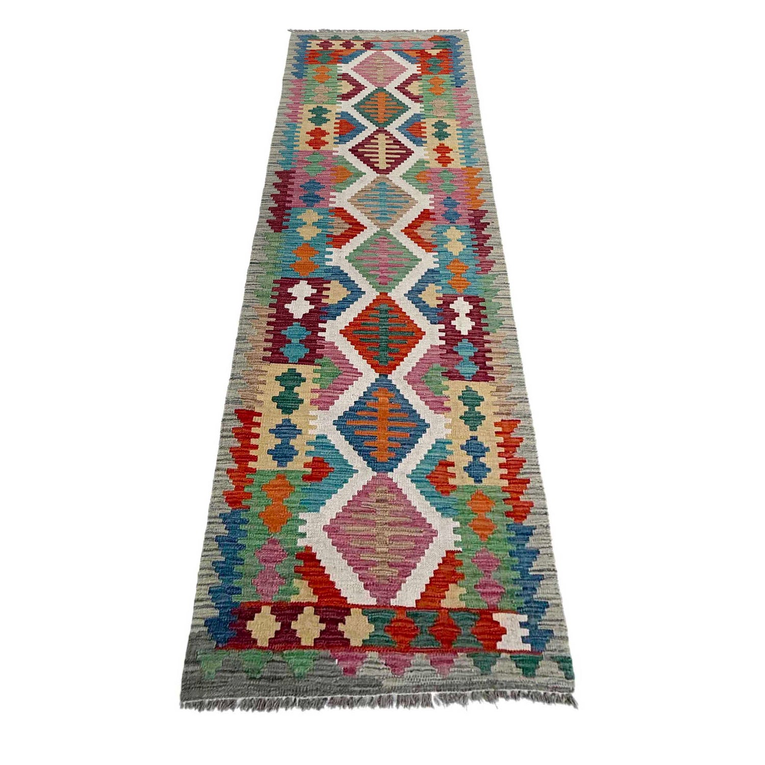 Handmade Multi Kilim Geometric 10' Runner