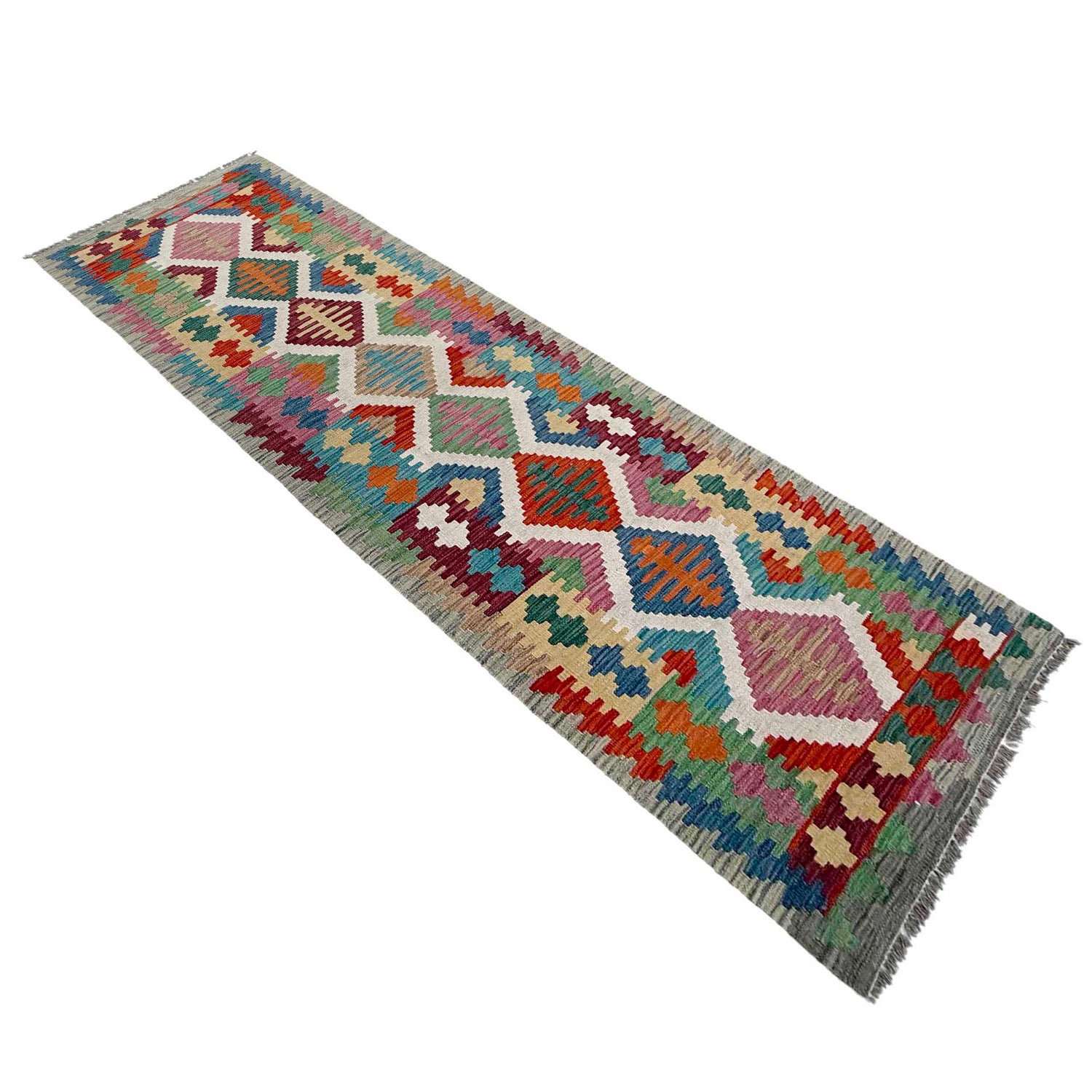 Handmade Multi Kilim Geometric 10' Runner