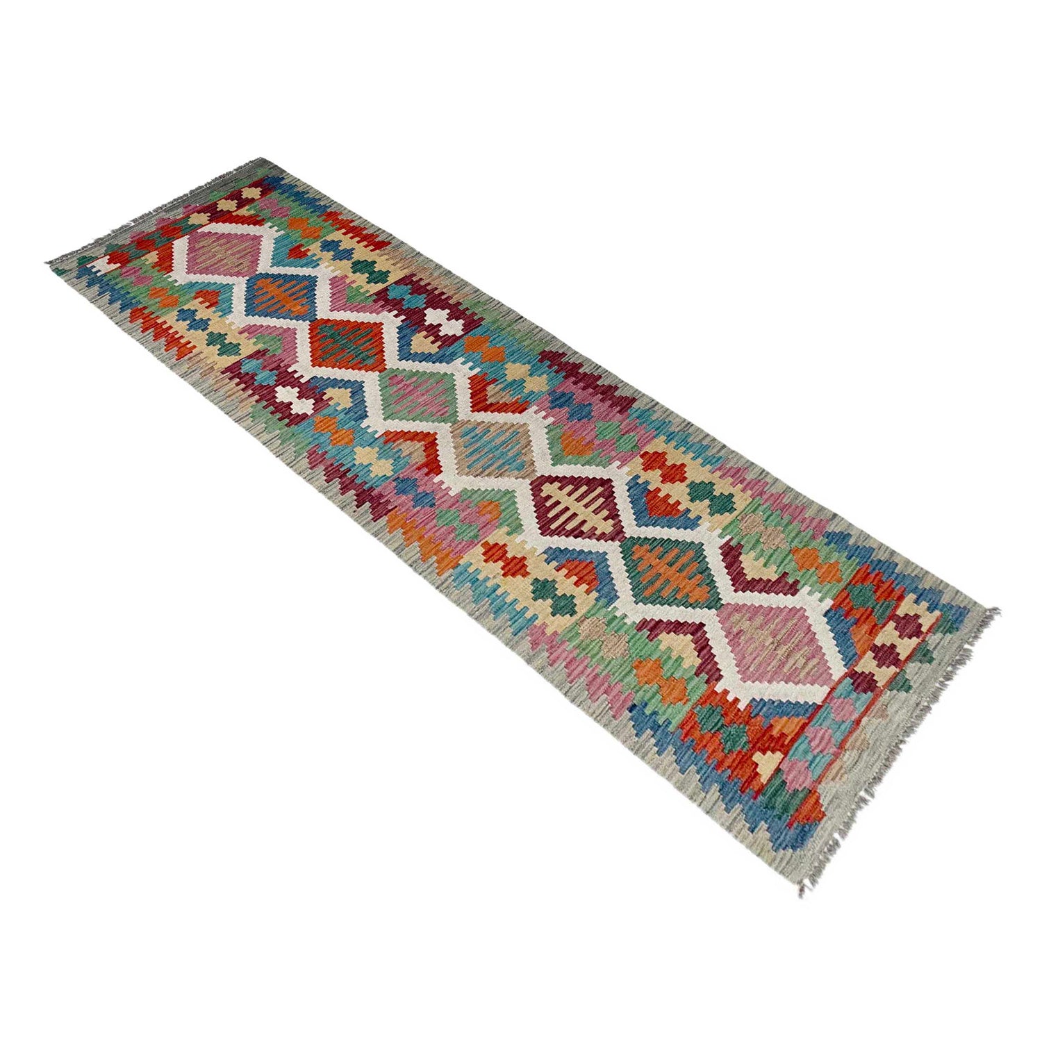 Handmade Multi Kilim Geometric 10' Runner