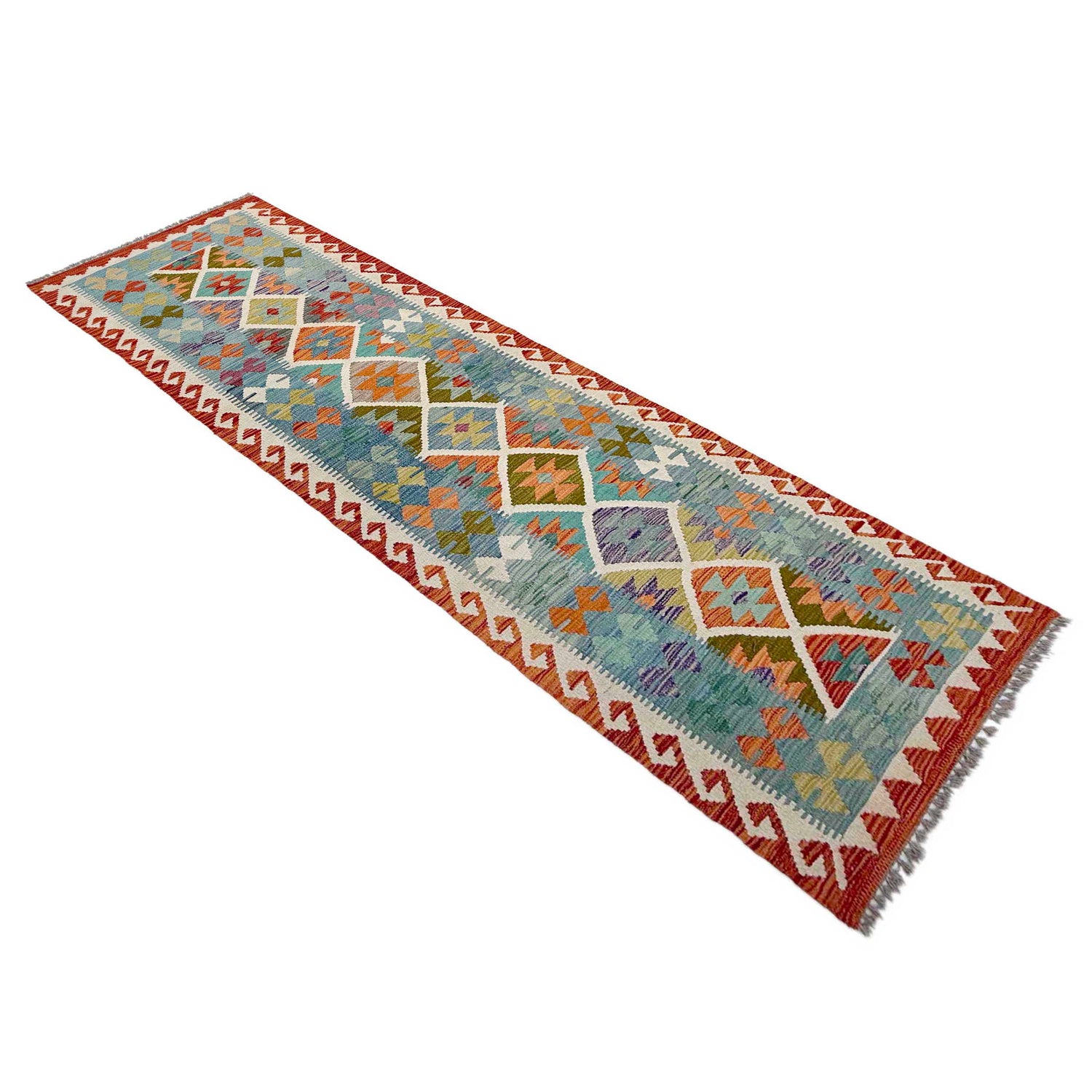 Handmade Multi Kilim Geometric 10' Runner