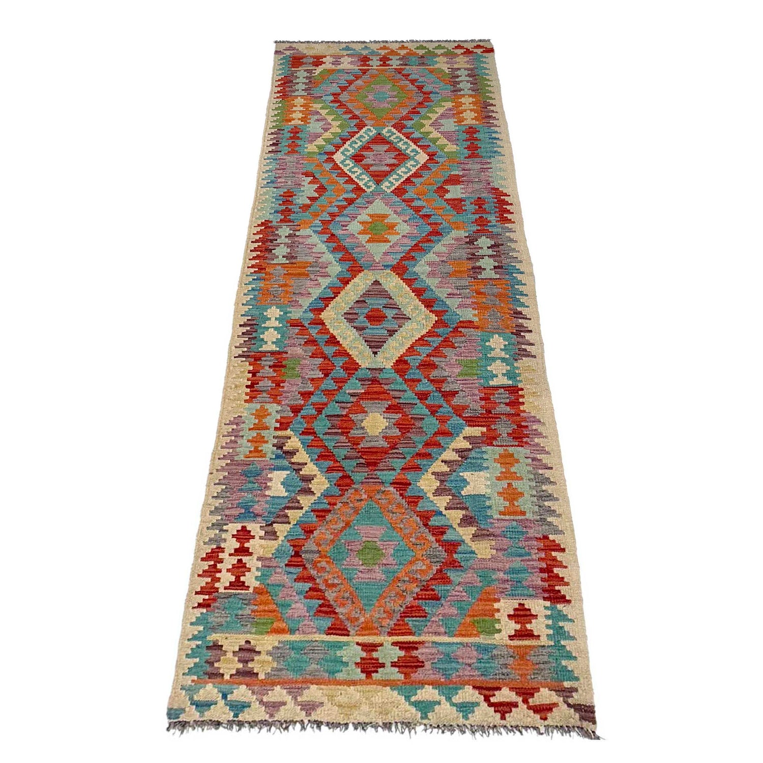 Handmade Multi Kilim Geometric 10' Runner