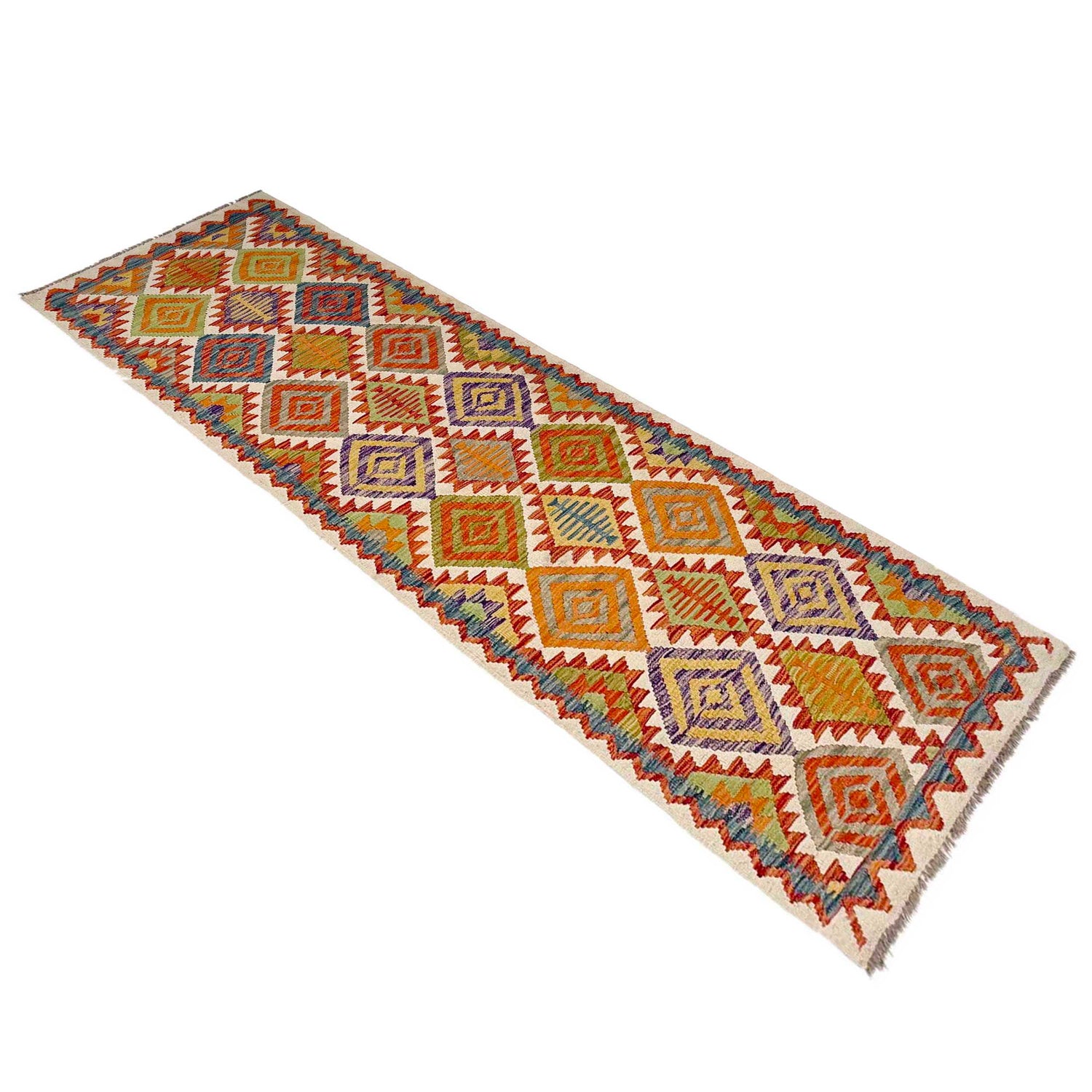 Handmade Multi Kilim Geometric 10' Runner
