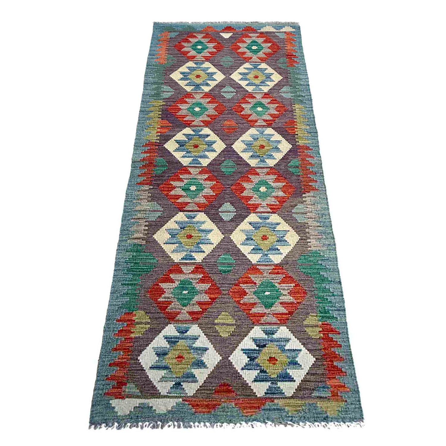 Handmade Multi Kilim Geometric 10' Runner