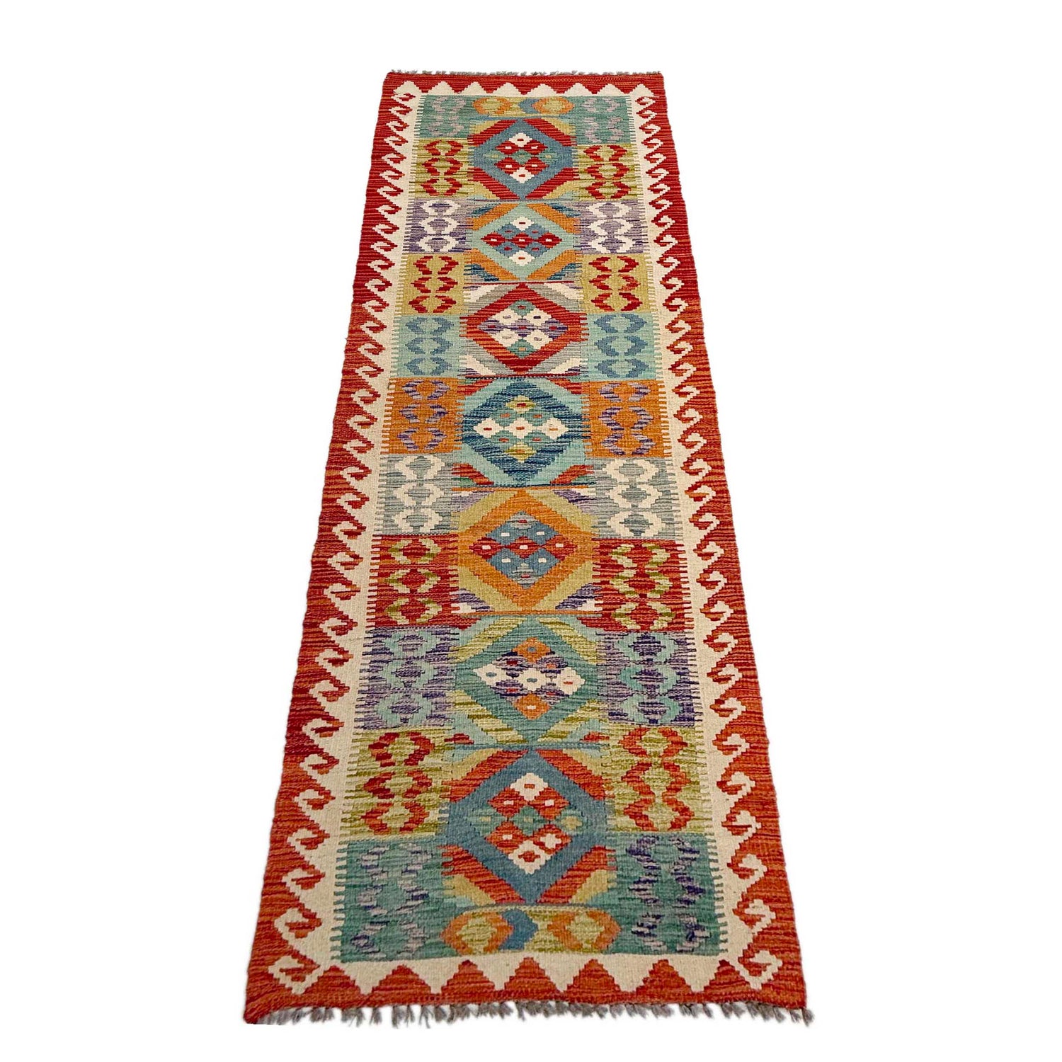 Handmade Multi Kilim Geometric 10' Runner