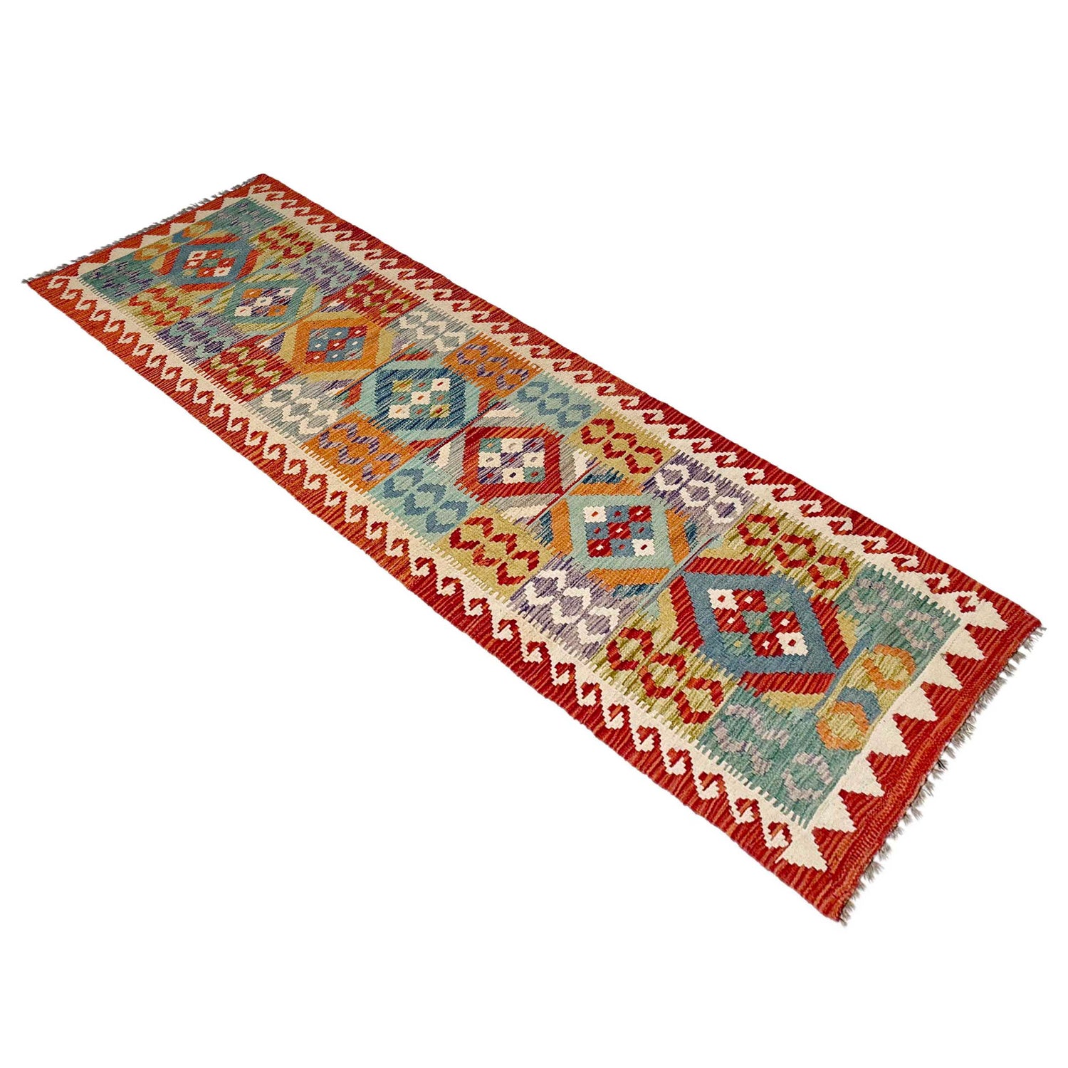 Handmade Multi Kilim Geometric 10' Runner