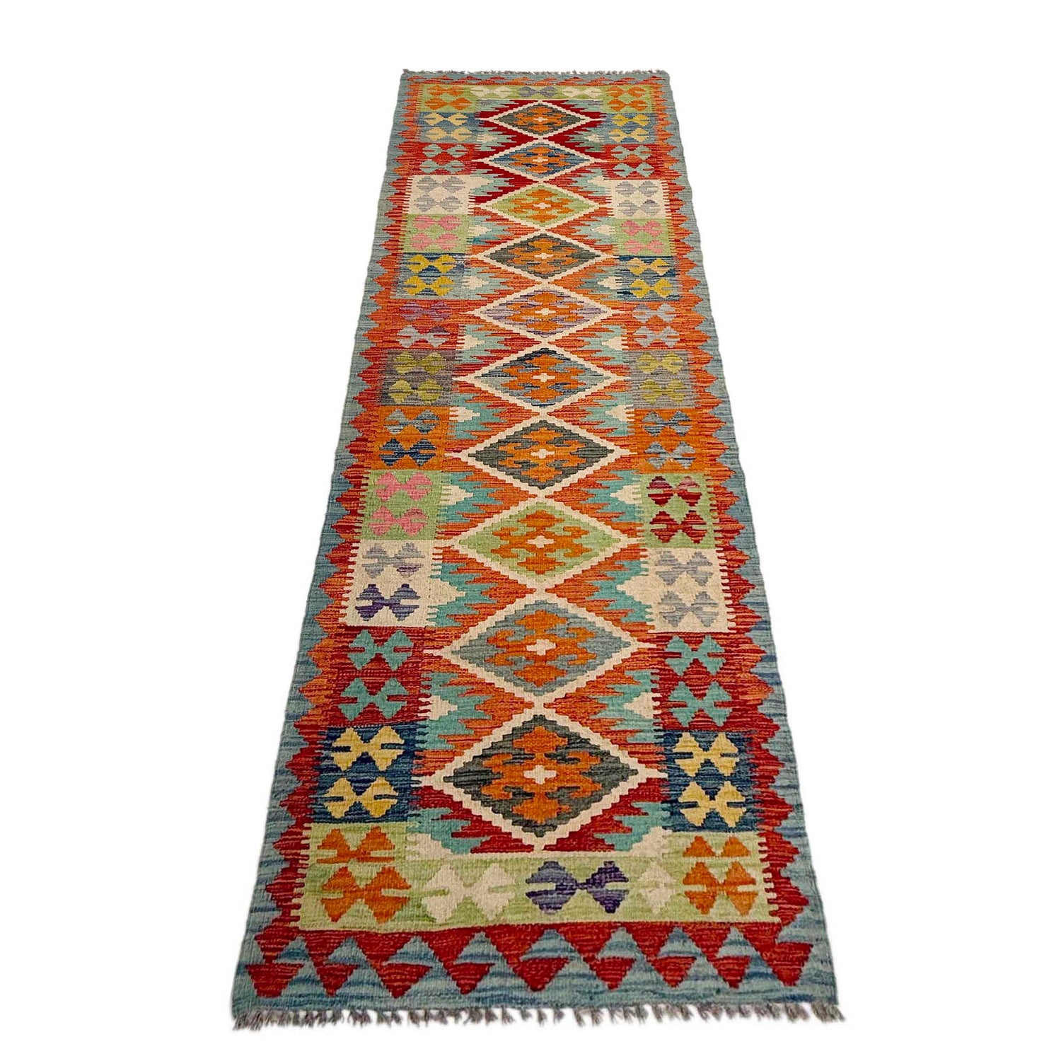 Handmade Multi Kilim Geometric 10' Runner